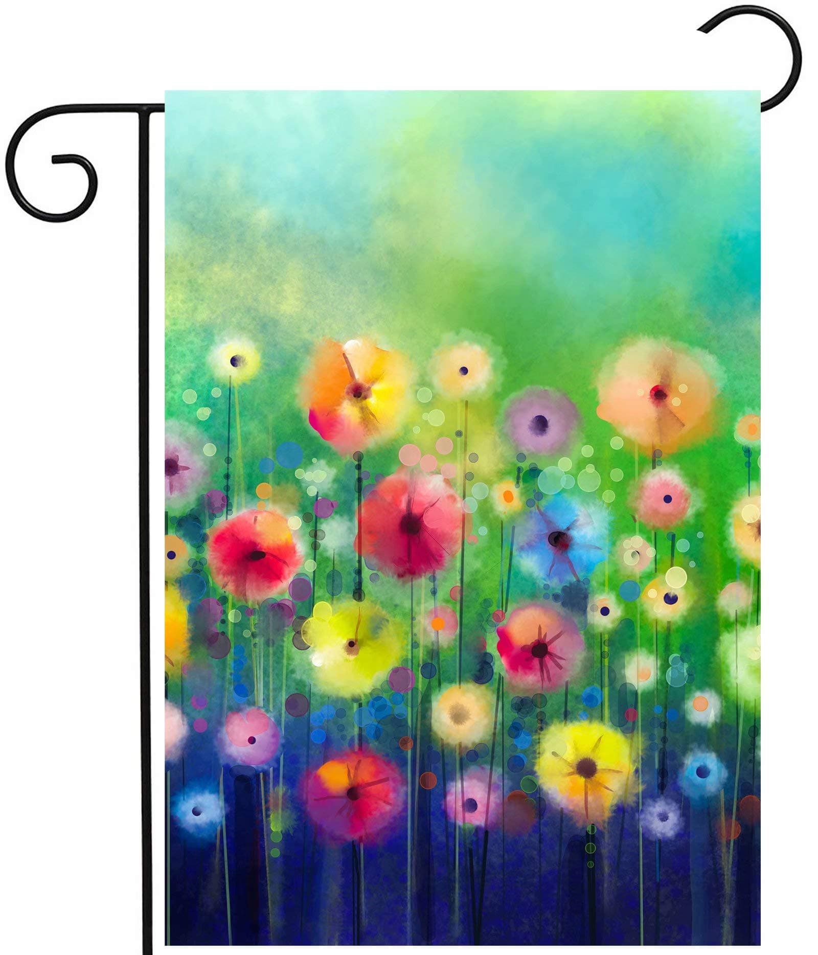 Watercolor Abstract Spring Summer Seasonal Green Floral Flowers Painting Art Garden Yard Flag 12"x 18" Double Sided Polyester Welcome House Flag Banners for Patio Lawn Outdoor Home Decor