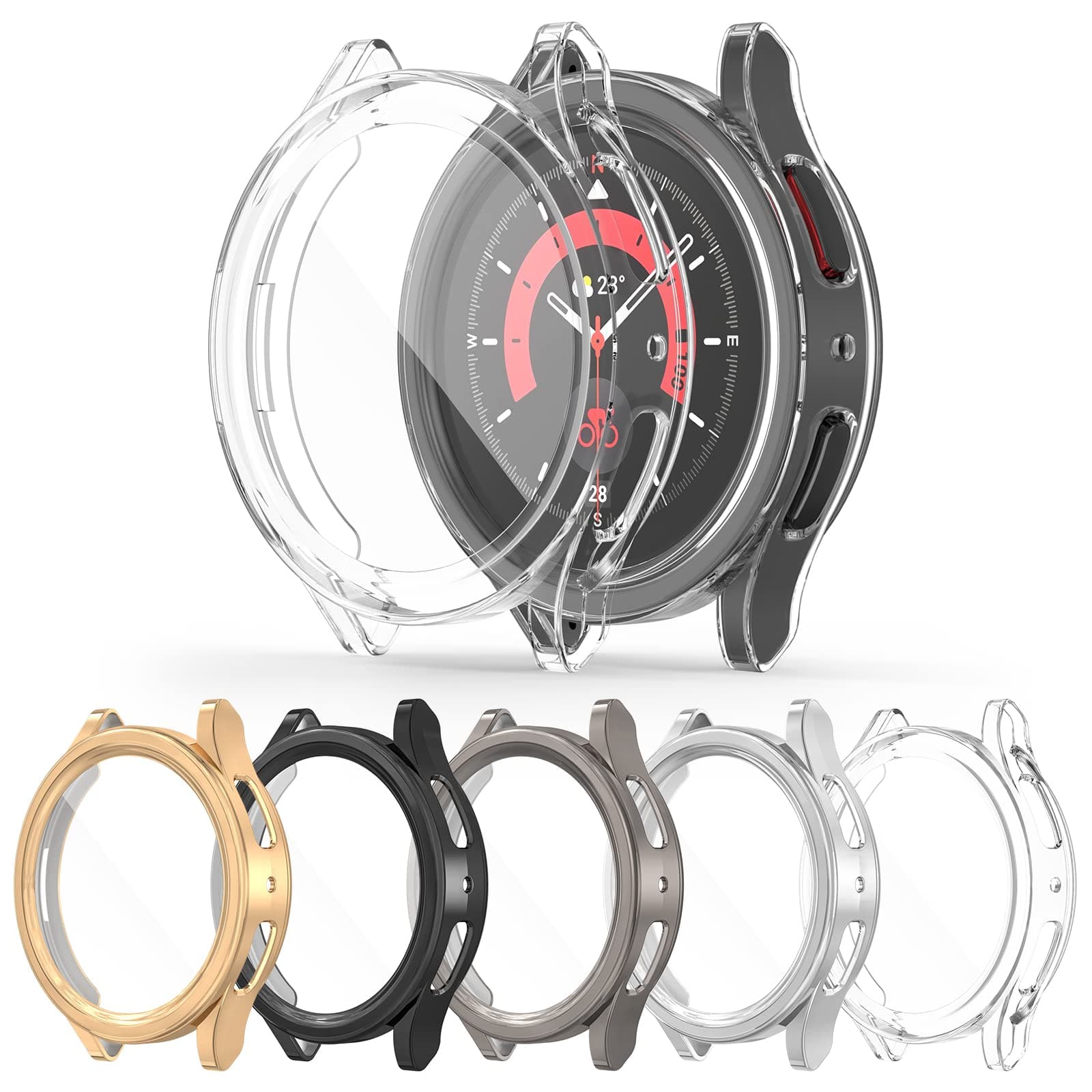 RICHONE [5Pack] Compatible with Galaxy Watch 5 Pro 45mm Screen Protector Case, with HD Screen Film, Full Protection Cover Soft TPU Bumper Frame Accessories (for Samsung Watch5 Pro 45mm, SM-R920)