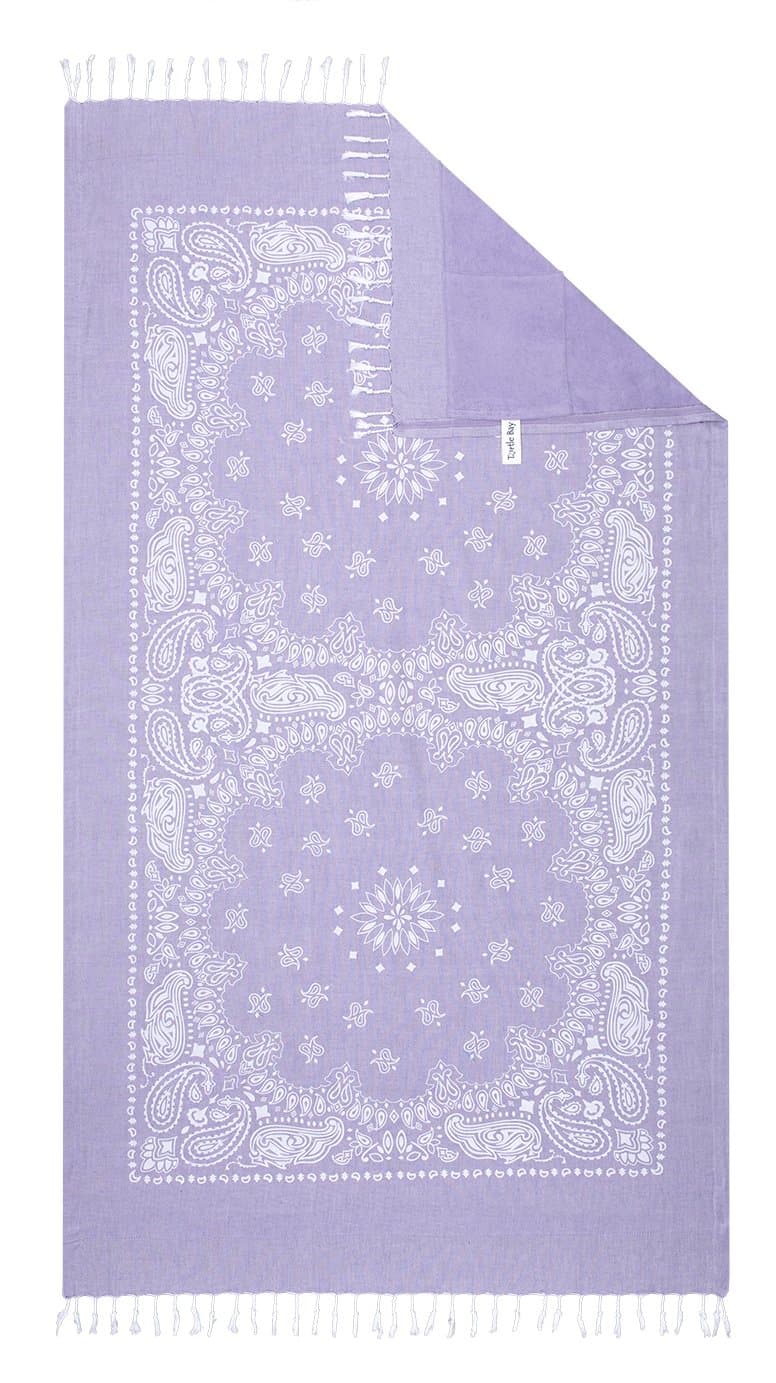 Turtle Bay - Beach Towel / Sarong - Kikoy Towel Paisley - Color : Purple/White - Size : 95 x 170 cms