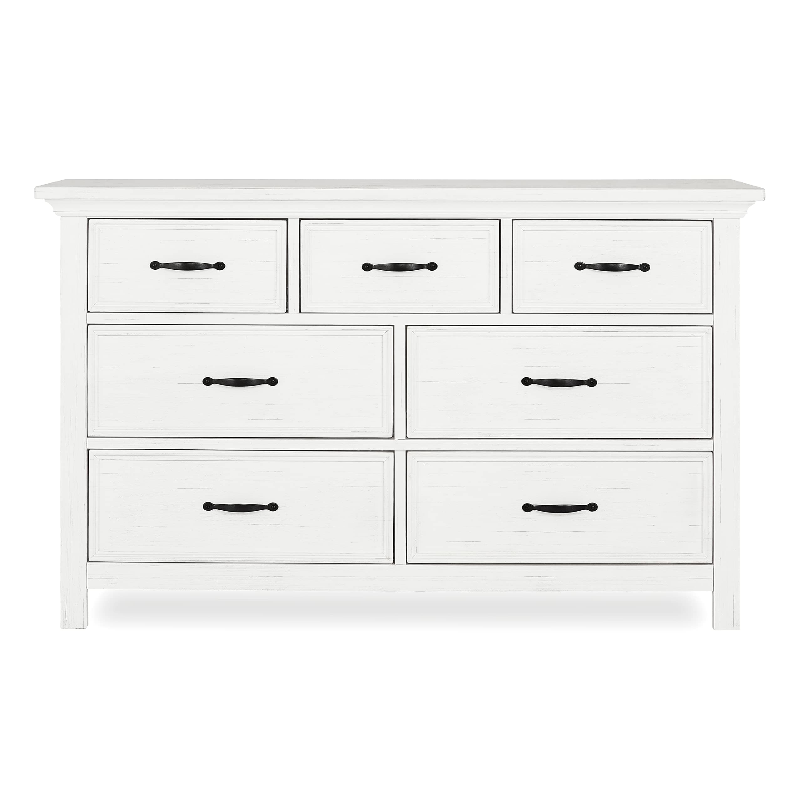 EvolurBelmar Double Dresser in Weathered White - Dresser for Kids Bedroom, Nursery Dresser Organizer, 7 Deep Spacious Drawers, 3-Tier Extension Glides & 5-Piece Drawer Box Construction
