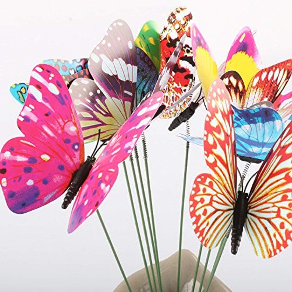 Aoxintek 9cm 20Pcs Night luminated Colourful Garden Butterflies On Sticks Garden Yard Planter Decoration Flowerpot Patio Decor