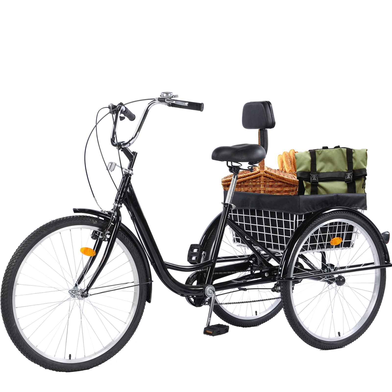 26 Inch Adult Tricycle, 7 Speed 3 Wheel Bikes, Large Seat with Backrest Trike for Adults with Rear Baskets, Cruiser Bike for Seniors Women Men Commute Picnic Outdoor