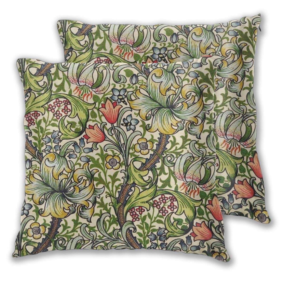 Cushion Cover William Morris Golden Lily Vintage Floral Set of 2 Square Throw Pillow Case Sham Home for Sofa Chair Couch/Bedroom Decorative Pillowcases