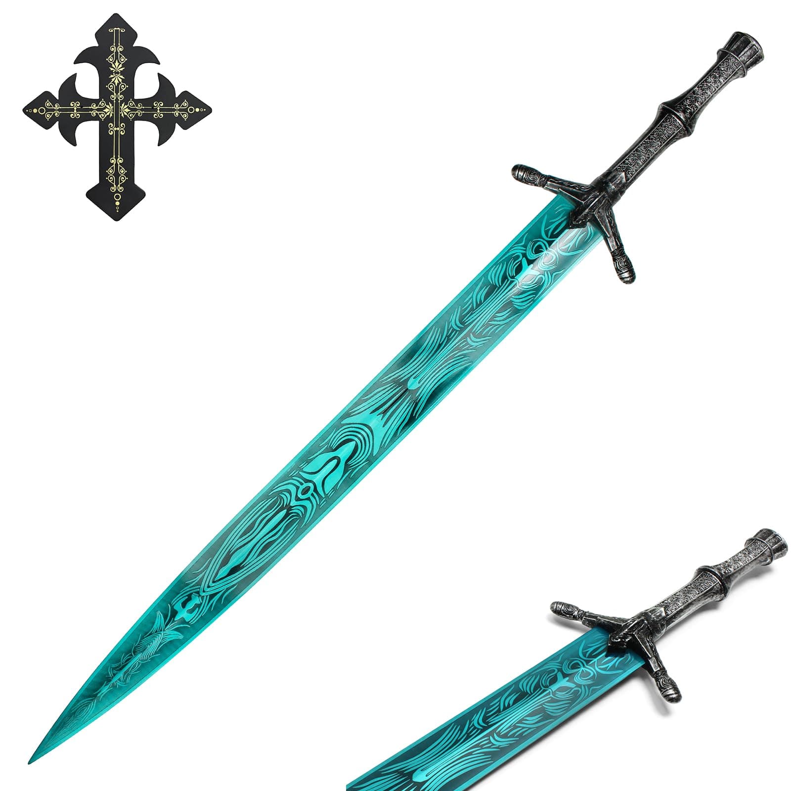 39" Full Metal Dark Moon Ring Sword Moonlight Greatsword Replica for Bloodborne, Dark Souls, and Elden Ideal for Decoration, Collecting, Cosplay, and Halloween