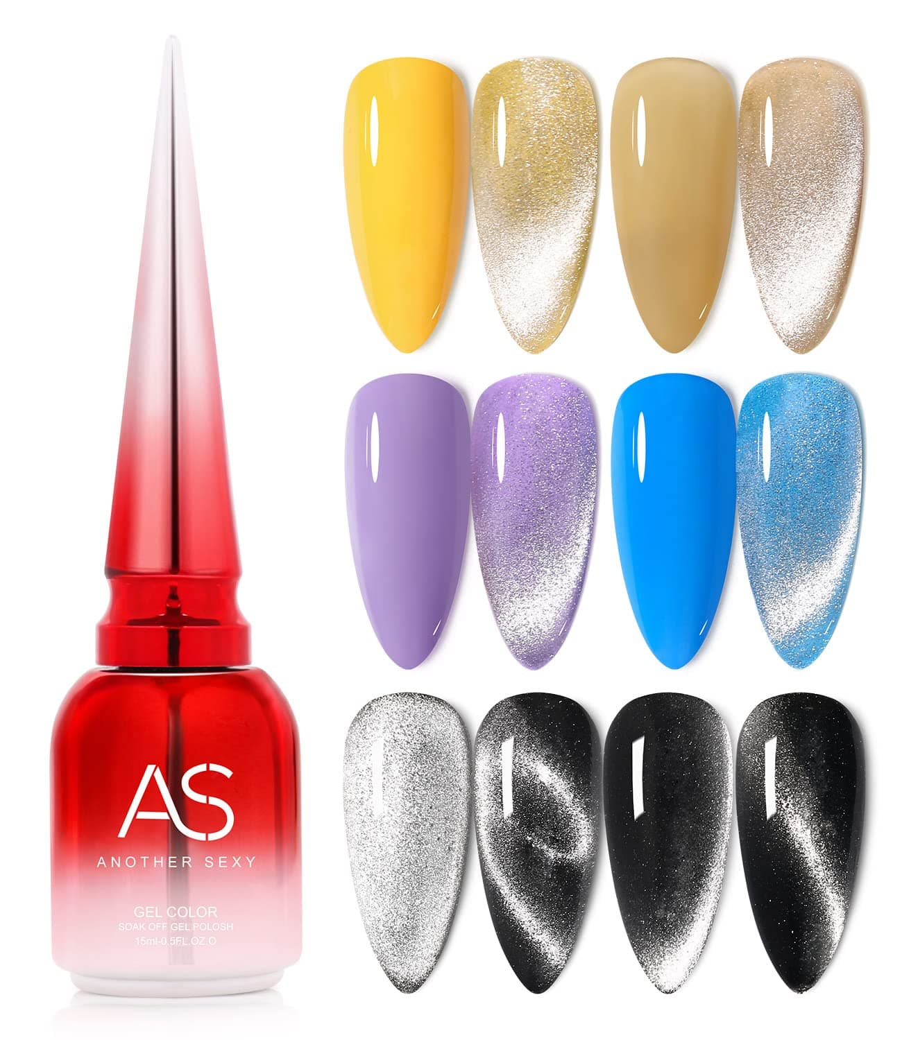 9D Wide Cat Eye Gel Nail Polish,Galactic Effect Magic15ml Soak Off UV LED Auroras Gel Polish (Silver)