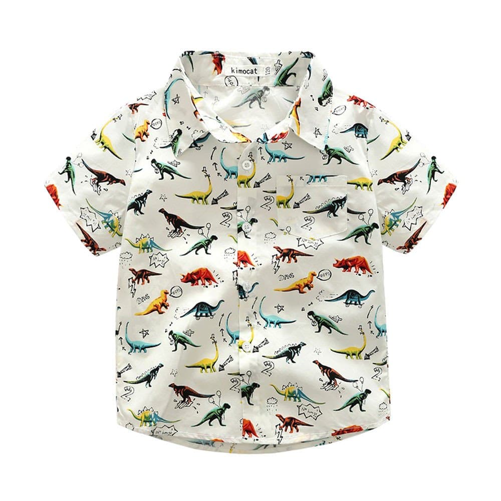 Boys Summer Short Sleeve Cartoon Dinosaur Printed Lapel T-Shirt Kids Polo Shirt Shorts Sleeve Pullover Sweatshirts 2-7 Years Old