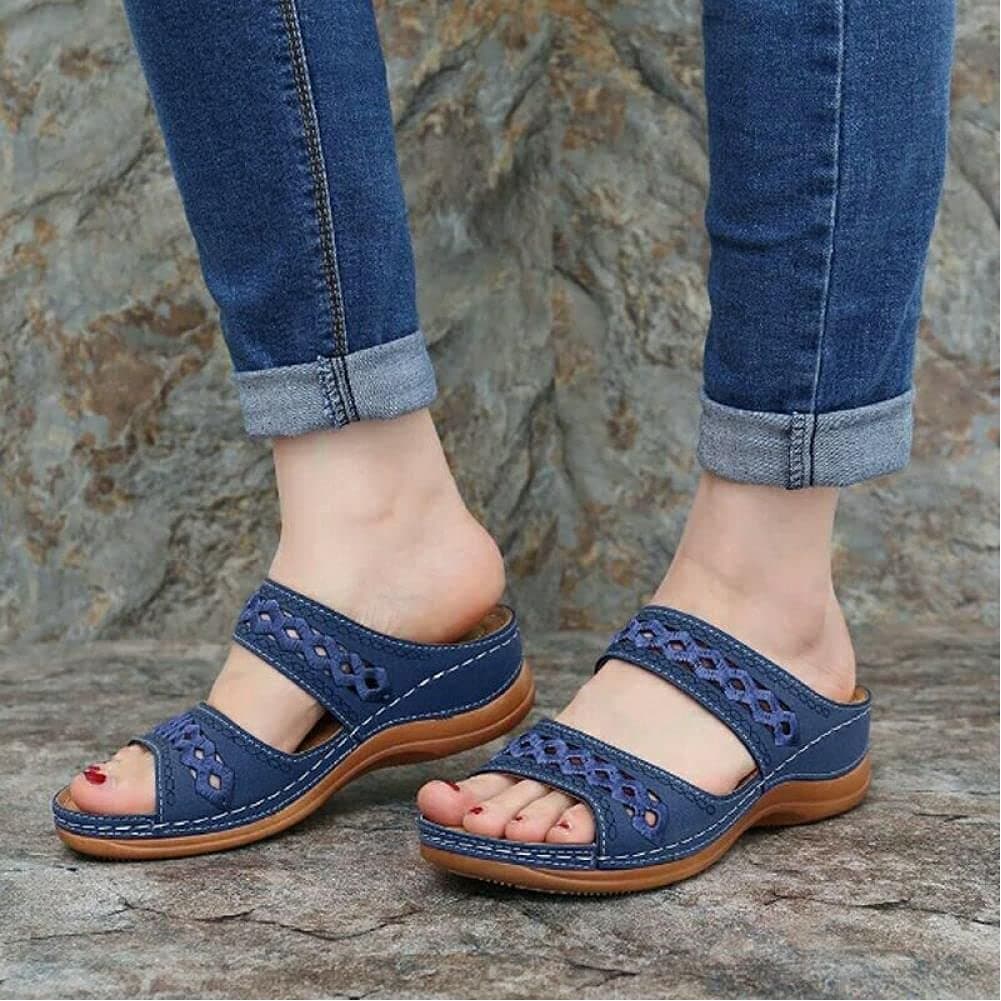 Women Sandals Orthopedic Slippers Open Toe Summer Shoes Vintage Low Heels Female Platform Shoes Corrector Sponge Walking Sandals