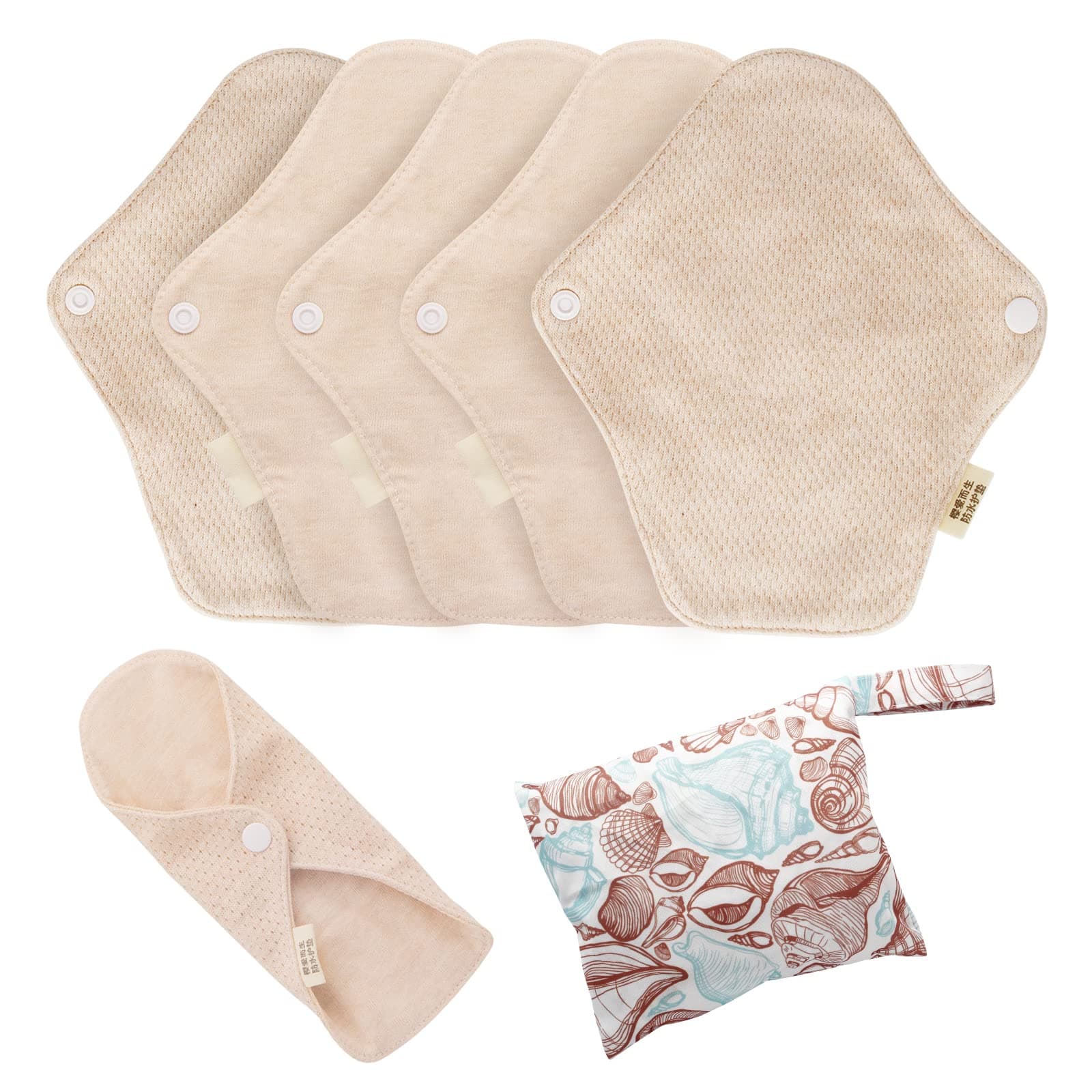 MQUPIN Reusable Sanitary Pads Made of Organic Cotton, Pack of 5 Reusable Cotton Pads, Washable Panty Liners, Washable Sanitary Pads for Menstruation, Leak-proof Design, Suitable for All Women