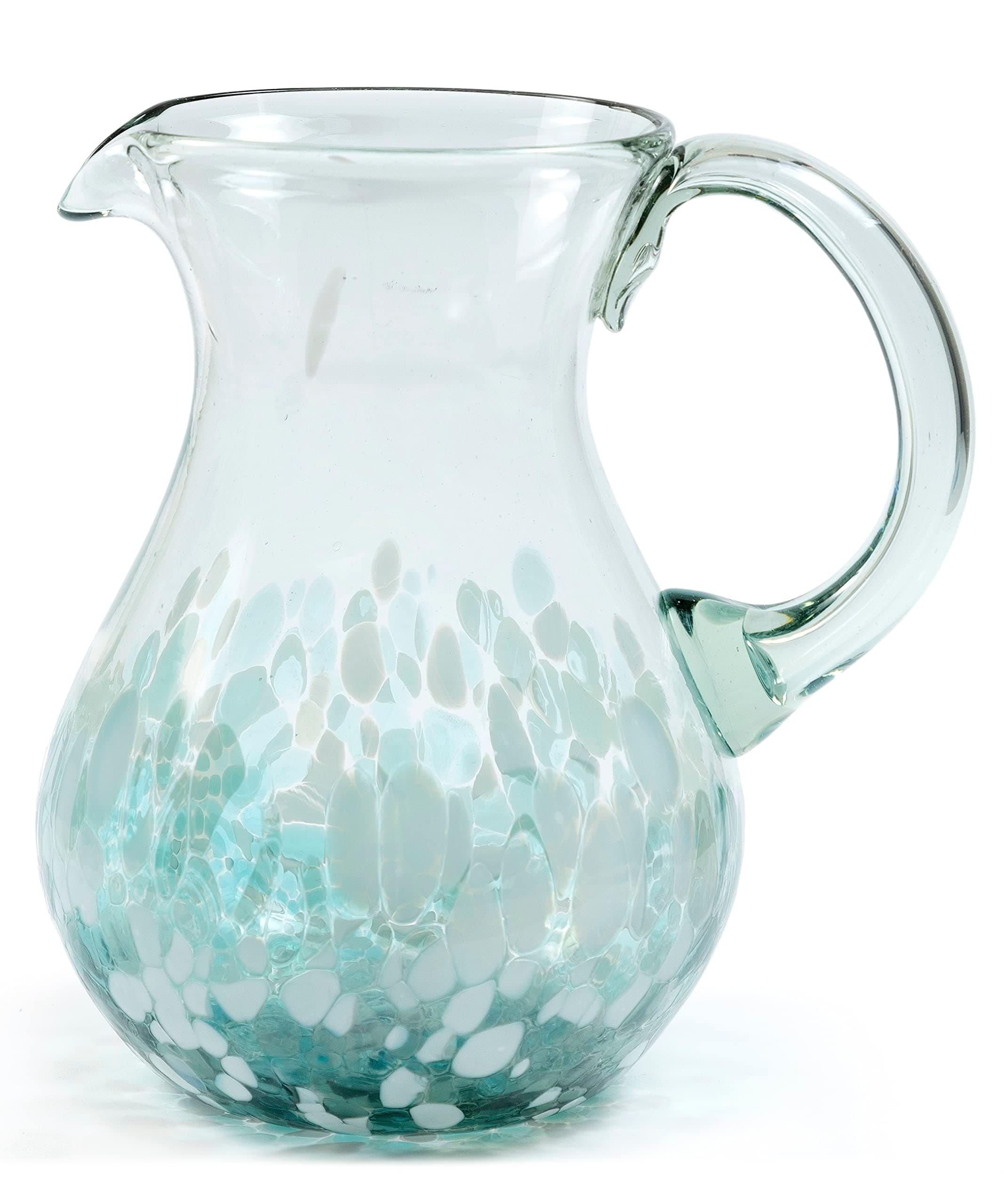 80 oz Hand Blown Mexican Pitcher - Ocean Blue Confetti