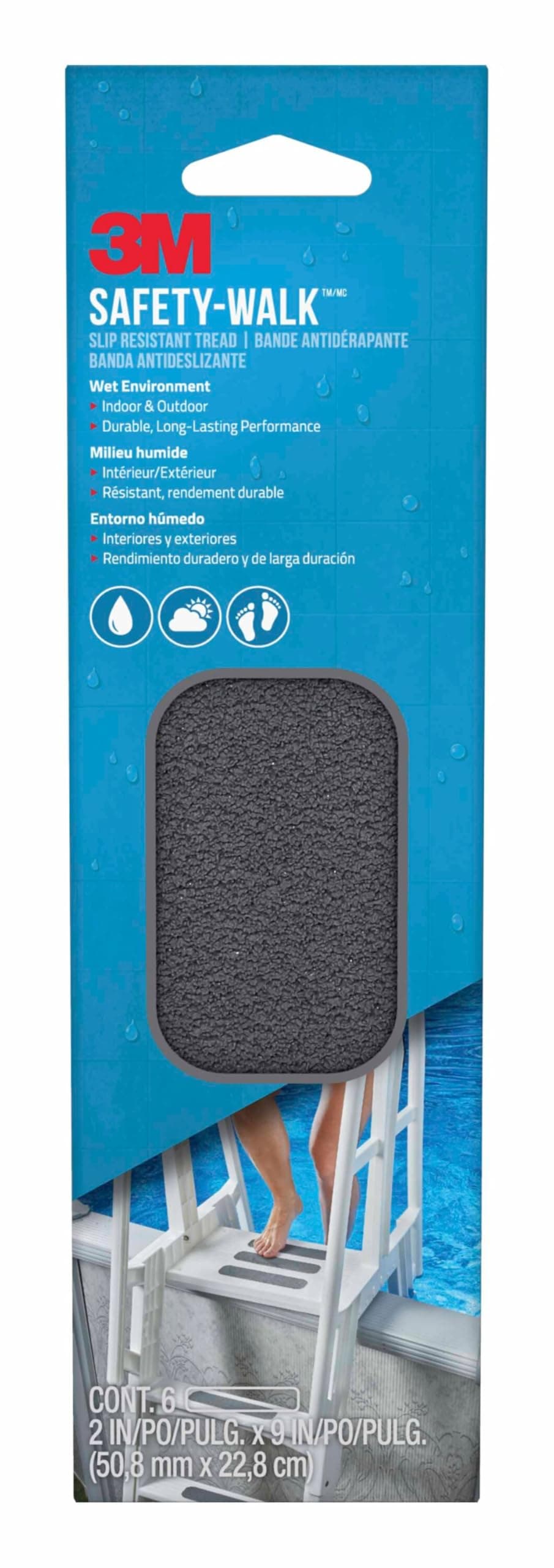 Safety-Walk Gray Indoor/Outdoor Tread 2-in by 9, 6-Strips, 7648NA, 2-Inch, 2 inch