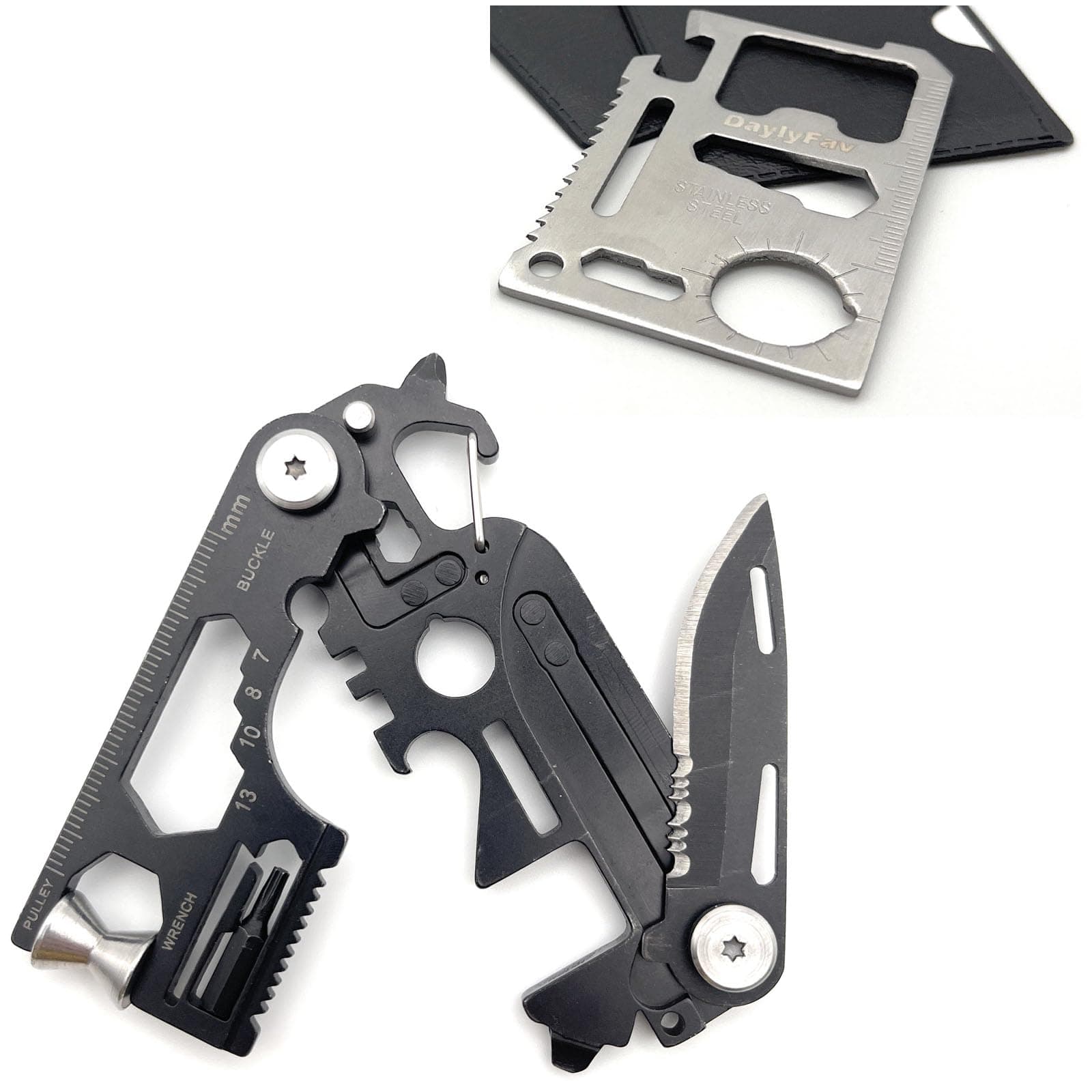 2 Multi-tools for Men, Credit Card Tool Wallet Multitool and Small Folding Multi-Purpose Tool/Knife, with Bottle Opener, Screwdriver Wrench for Bike, Keychain Clip/hole, for Kitchen, Camping, Hiking