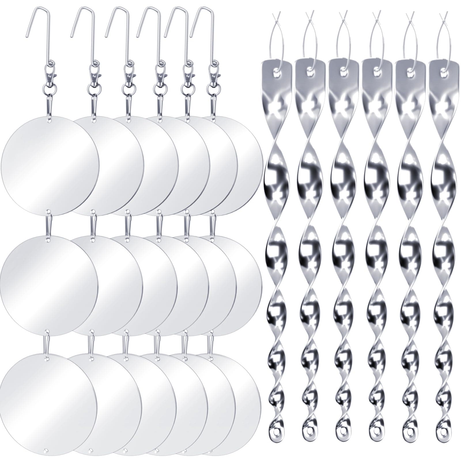 Bird Scare Devices, 3.9 Inch Large 18PCS Reflective Discs Set + 6PCS Bird Scare Rods, Double-Sided Bird Reflectors Keep All Birds Away Woodpeckers Pigeons from Your House Garden Boat