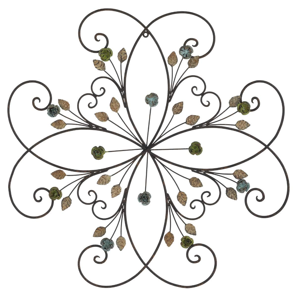 KUWIVO Lechesis 24" Metal Flower Scroll Wall Art Decor Sculptures with Rust Leaf for Living Room Bedroom