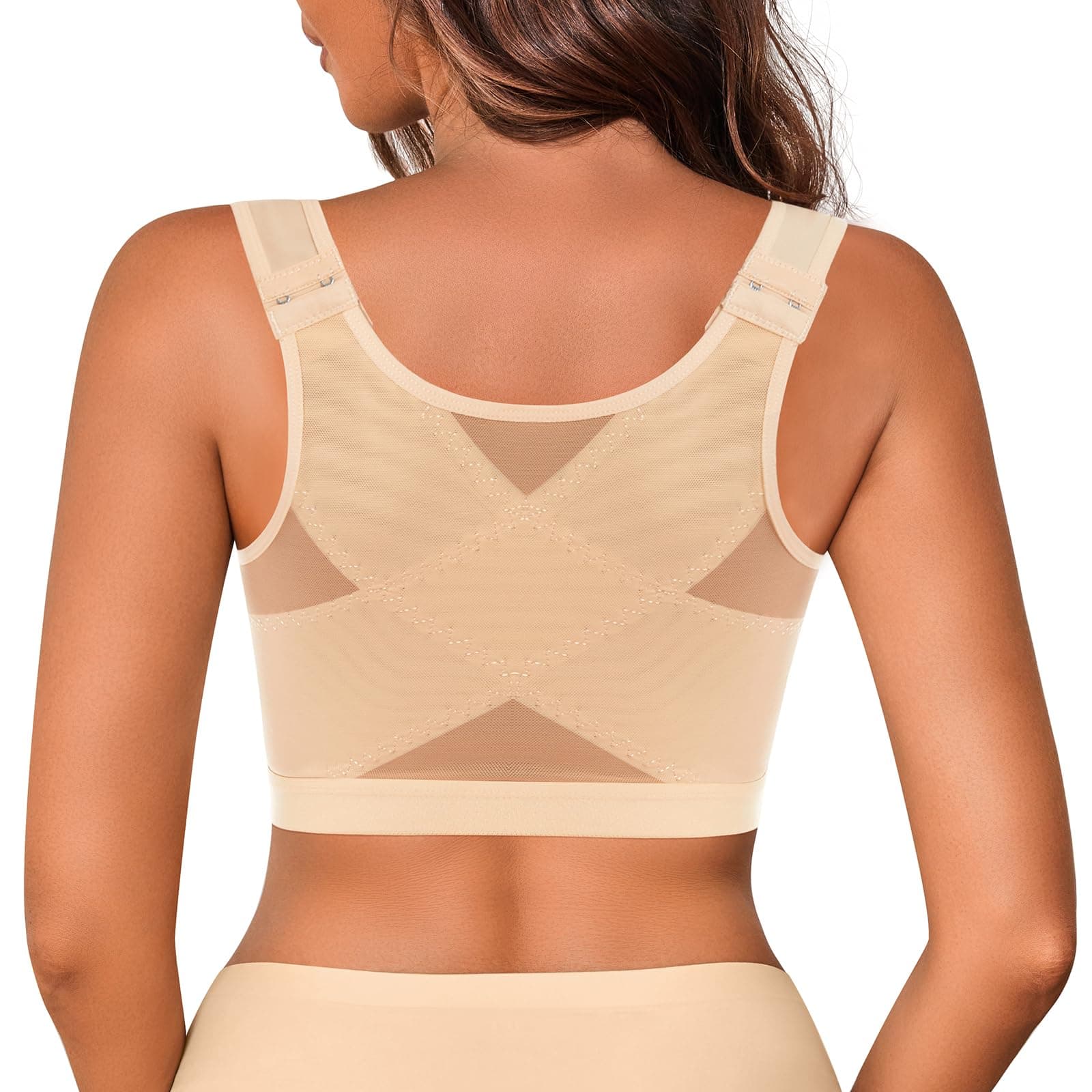 Front Closure Posture Corrector Wireless Bra Back Support Comfy Unlined Bras Full Coverage Bra with Nipple Covers