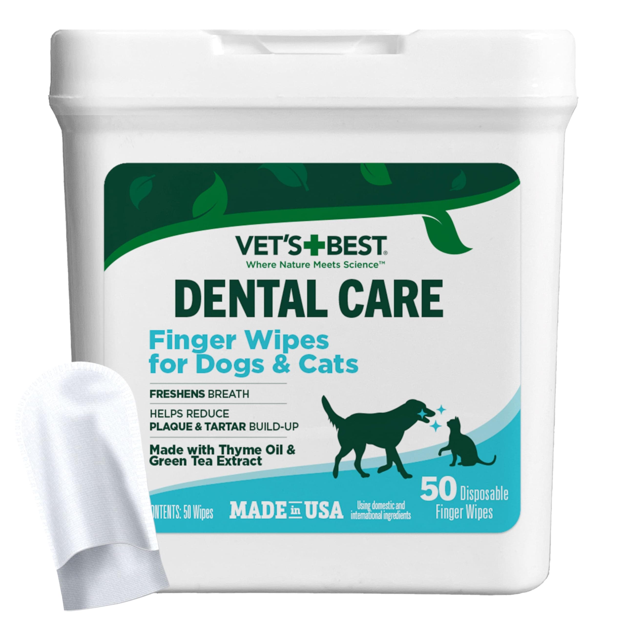 Dental Care Finger Wipes | Reduces Plaque & Freshens Breath | Teeth Cleaning Finger Wipes for Dogs & Cats | 50 Disposable Wipes