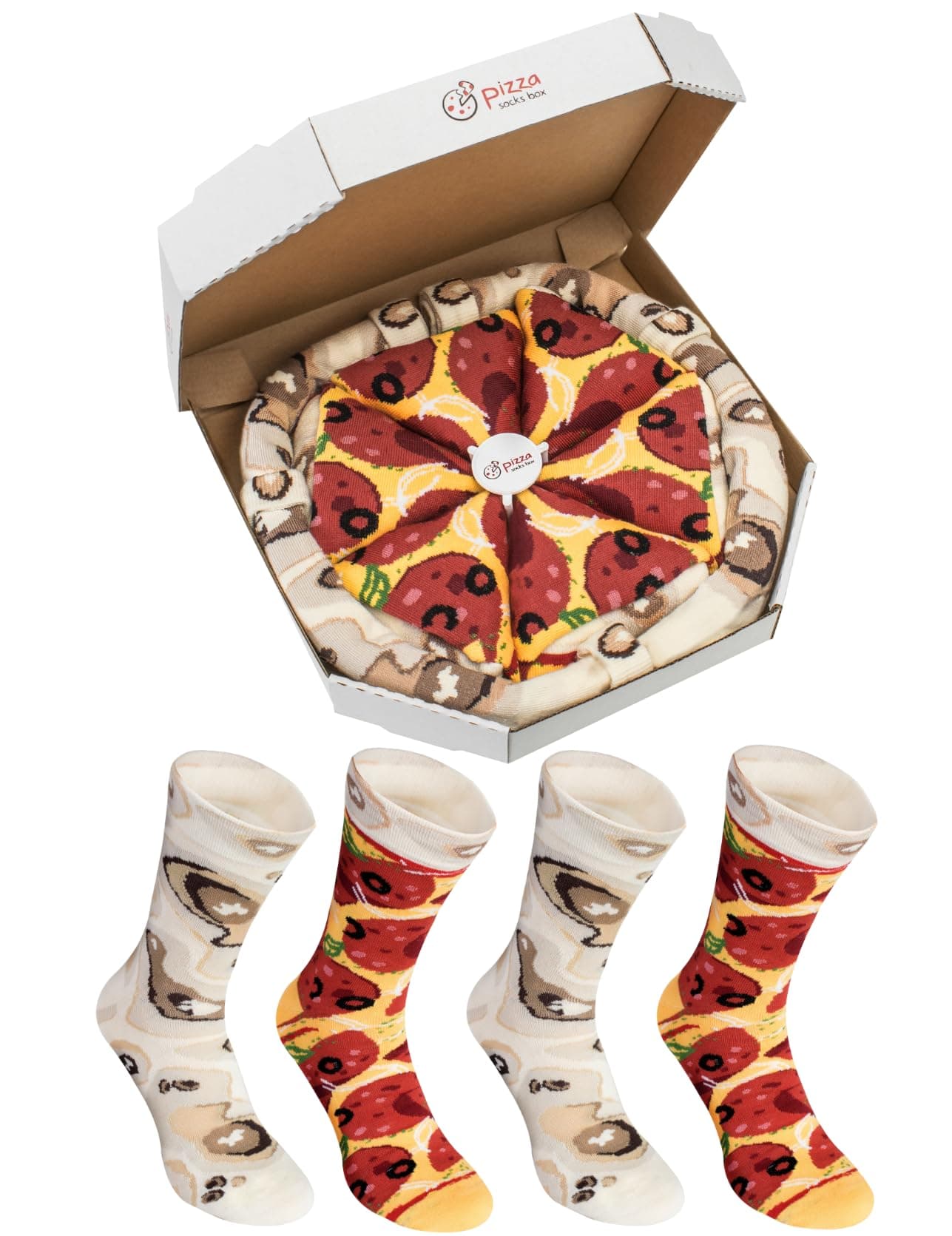 Rainbow Socks - Pizza Box Socks - Pepperoni 4 pairs Cotton Socks - Made In Europe Unisex Funny Gift!