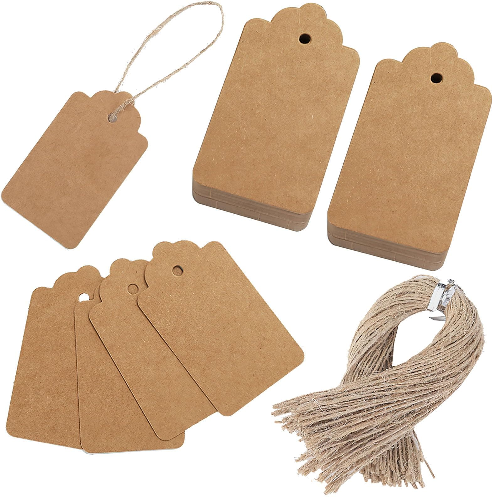 SallyFashion Kraft Paper Tags, 600 PCS Craft Hang Tags with Free 600 PCS Natural Jute Twine for Gifts Arts and Crafts Wedding Holiday