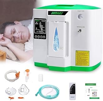– DEDAKJ Oxygen Machine 2-9L / min, 30%-90%, with Remote Control, Atomise, Accumulated Time Adjustment for Home and Travel（2AW）