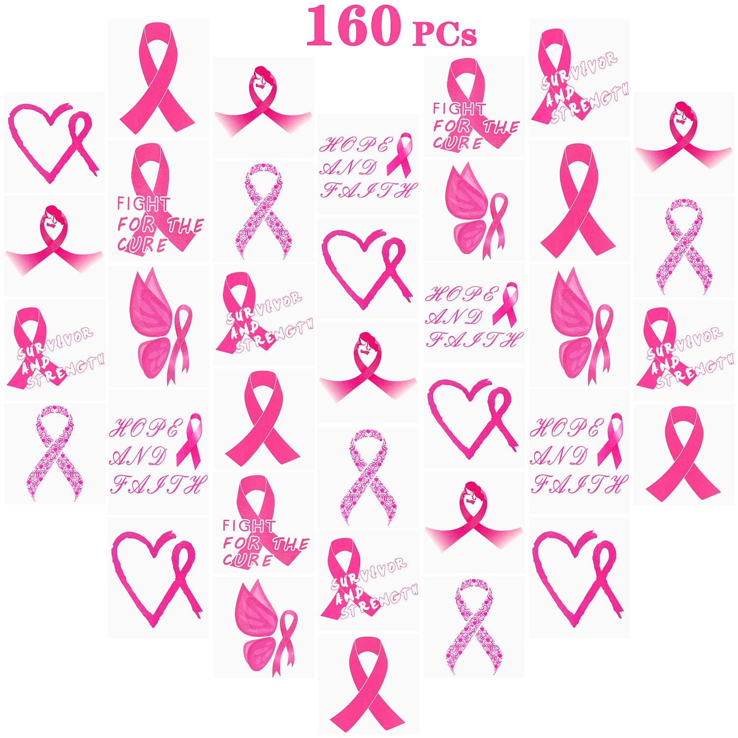 160 PCs Pink Ribbon Tattoos Breast Cancer Awareness Temporary Tattoos