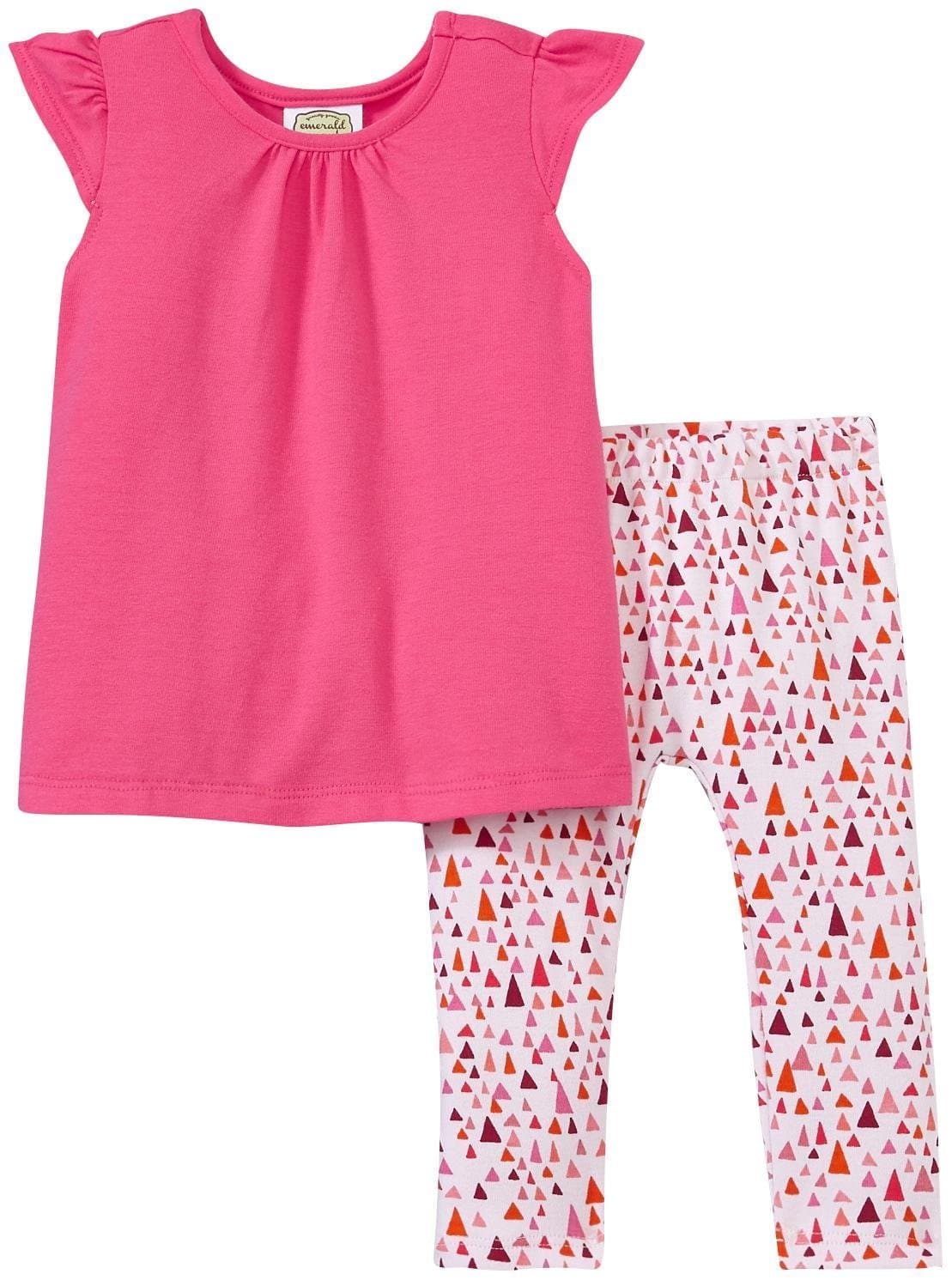 Emerald August Baby Girls' Charlotte Top & Lulu Leggings-Punch Solid/Rose Triangles