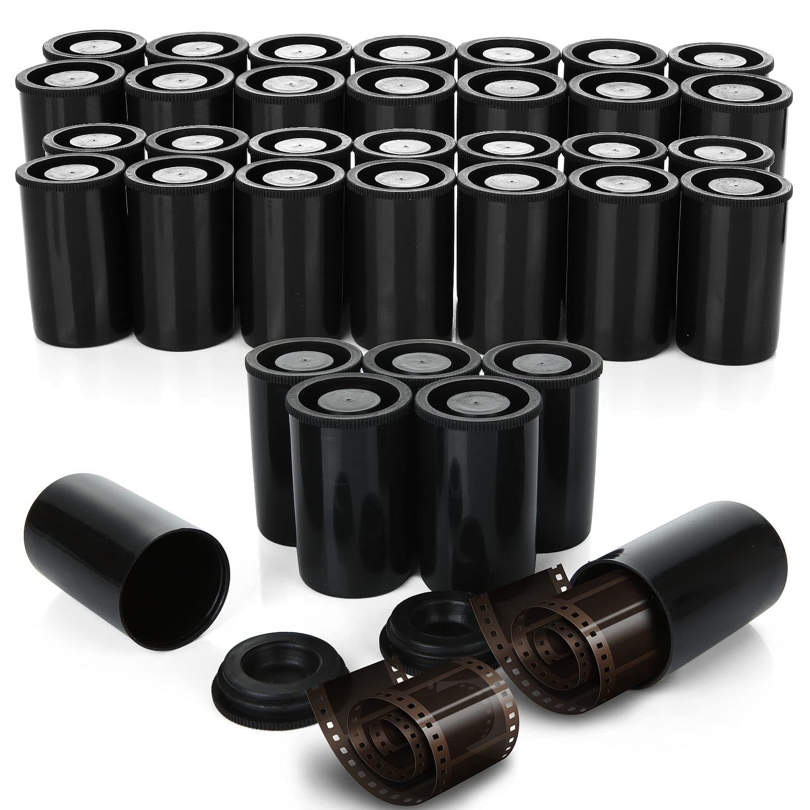 AHUNTTER 100PCS 35mm Black Camera Film Canisters with Lids, Plastic Empty Camera Reel Containers for Small Storage Small Accessories, Beads, Rockets