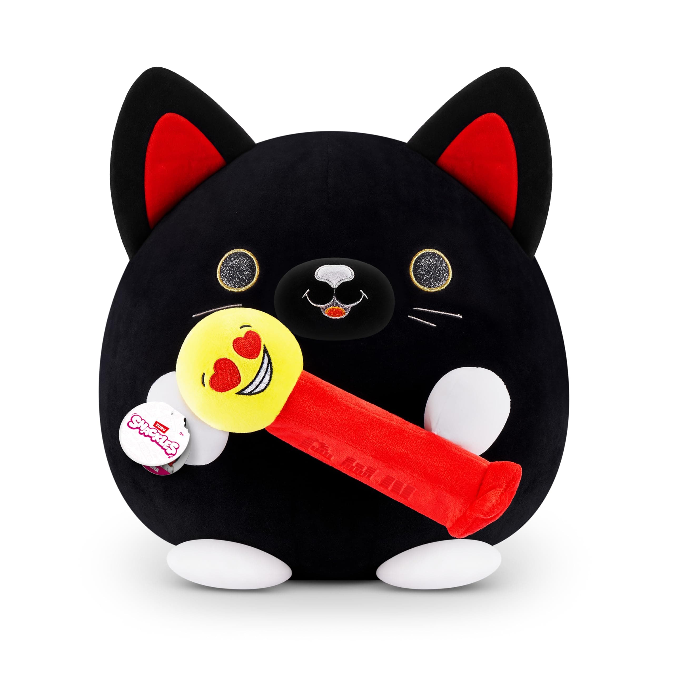 Snackles Super Sized 35 cm, Black Cat (PEZ), by ZURU Cuddly Squishy Comfort 35 cm Plush with License Snack Brand Accessory (Black Cat)