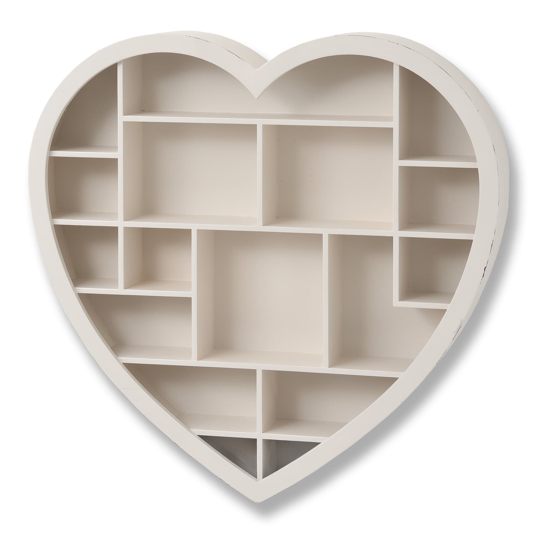 Large Heart Shaped Multi-Display Cream Wooden Shelf Shelving Unit
