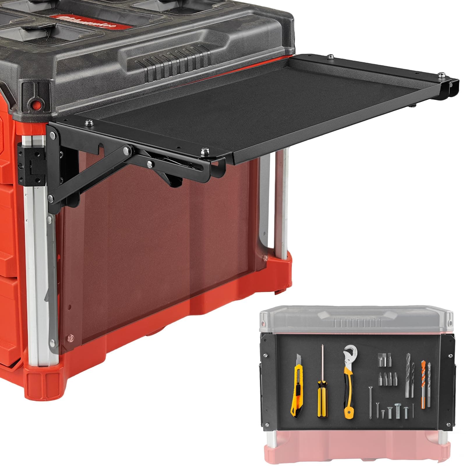 Folding Table Fits for Compatible with Milwaukee Packout Toolbox,Powerful Magnetic Tool Tray Side on Your PACKOUT System
