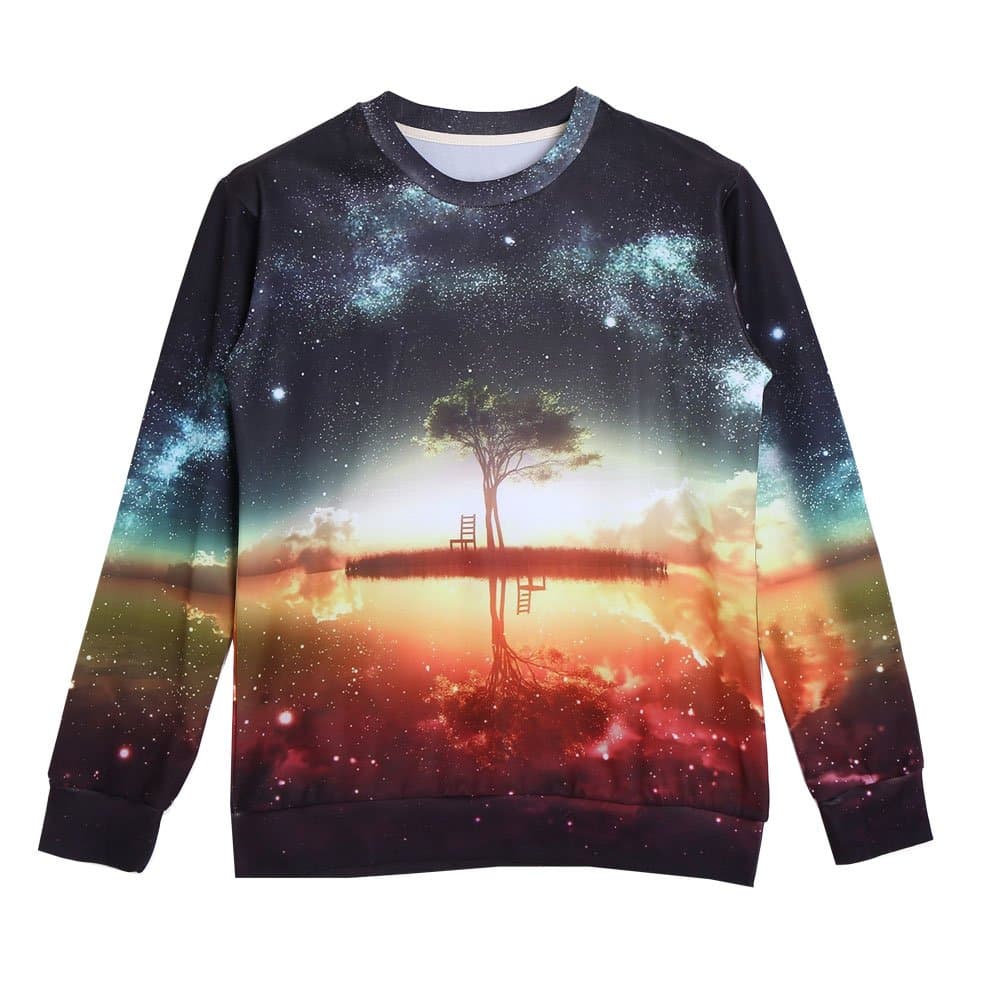Unisex hipster 3D Sweatshirts Nightfall Tree Star Night Space Galaxy Pullover (M)