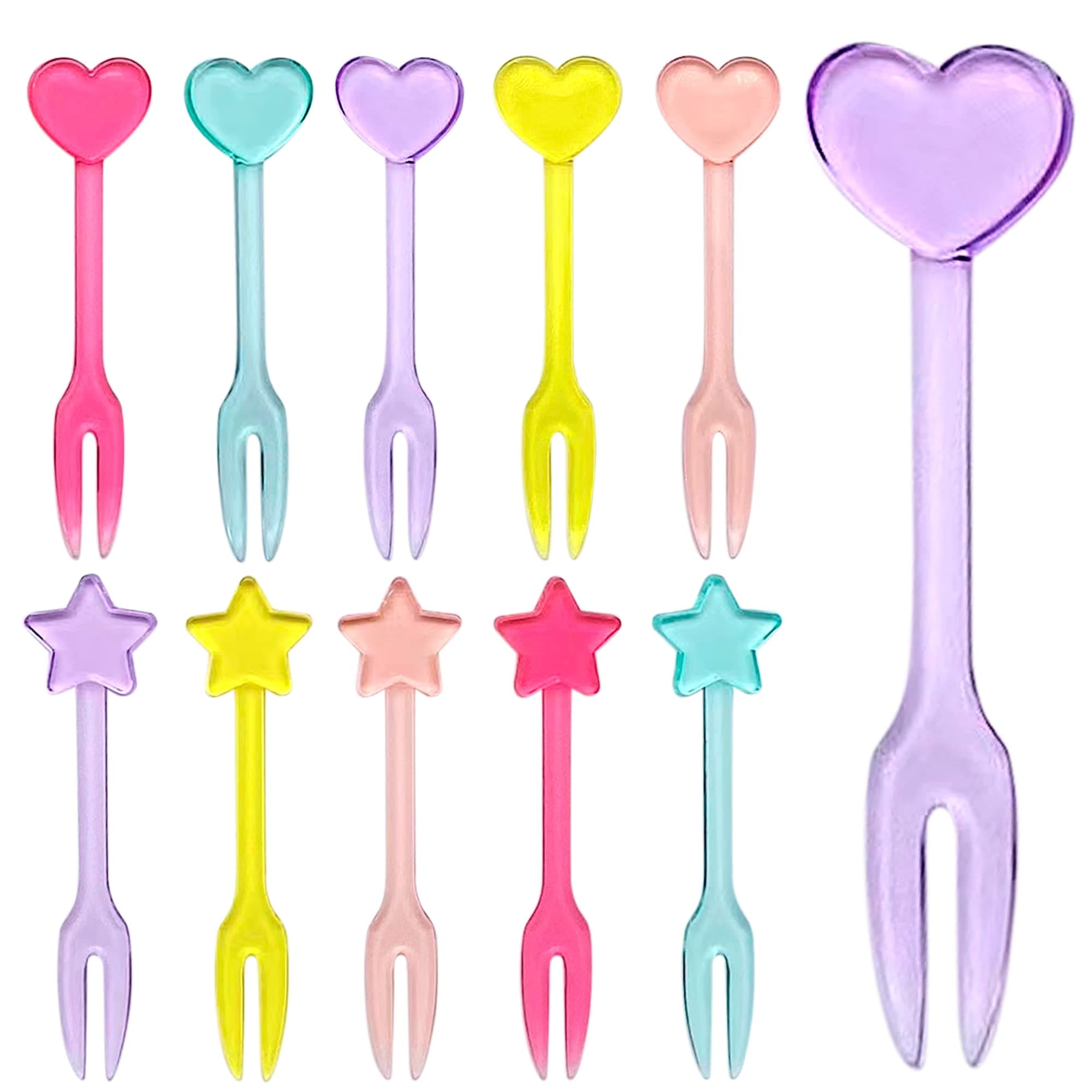 GET FRESH 30 Forks for Kids - Fruit Picks, Bento Box Picks, Reusable Mini Toothpick Sticks, Heart Dessert Forks for Children Party and Lunch Box