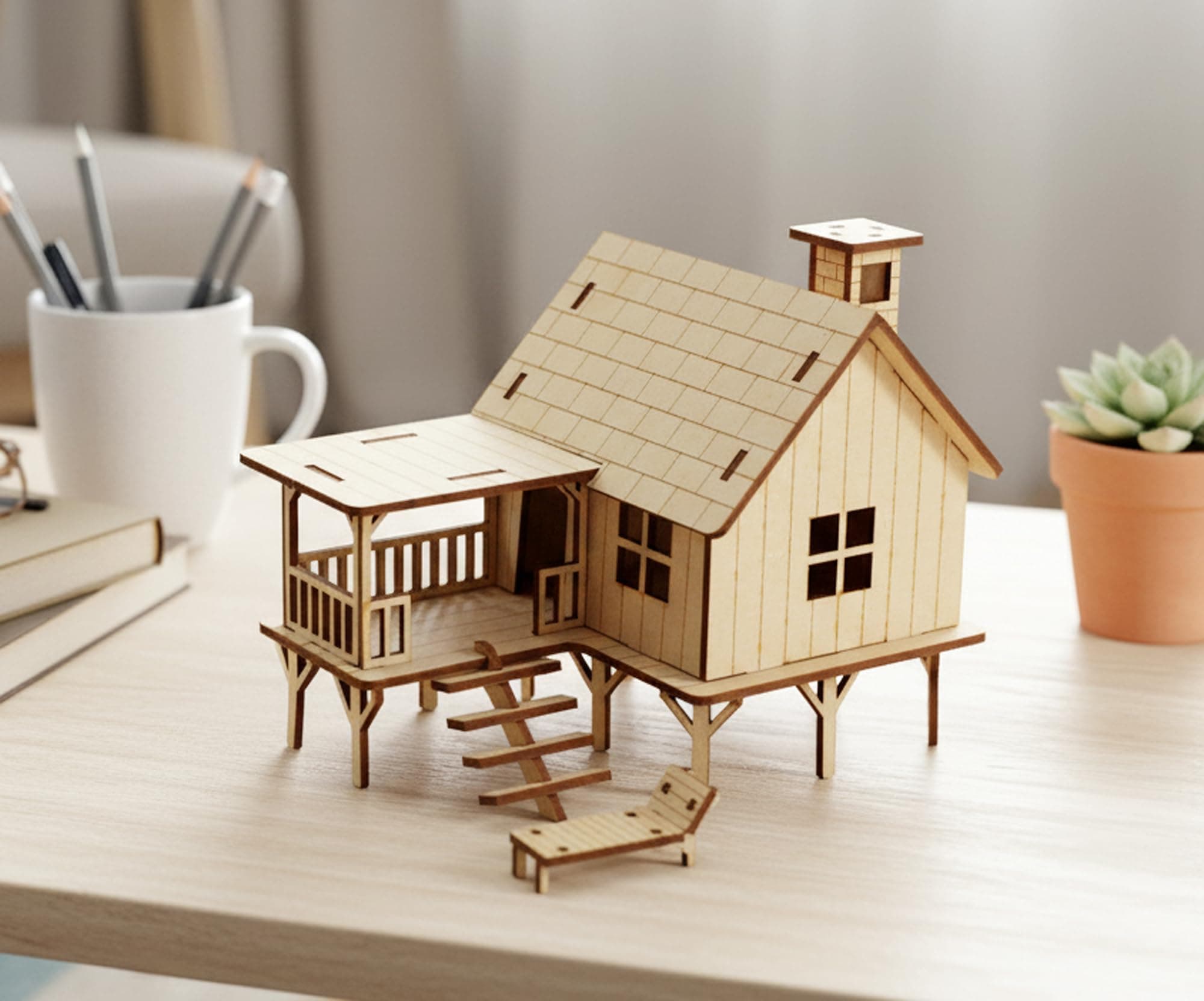 StonKraft Wooden 3D Puzzle Beach House - Home Decor, Construction Toy, Modeling Kit, School Project - Easy To Assemble