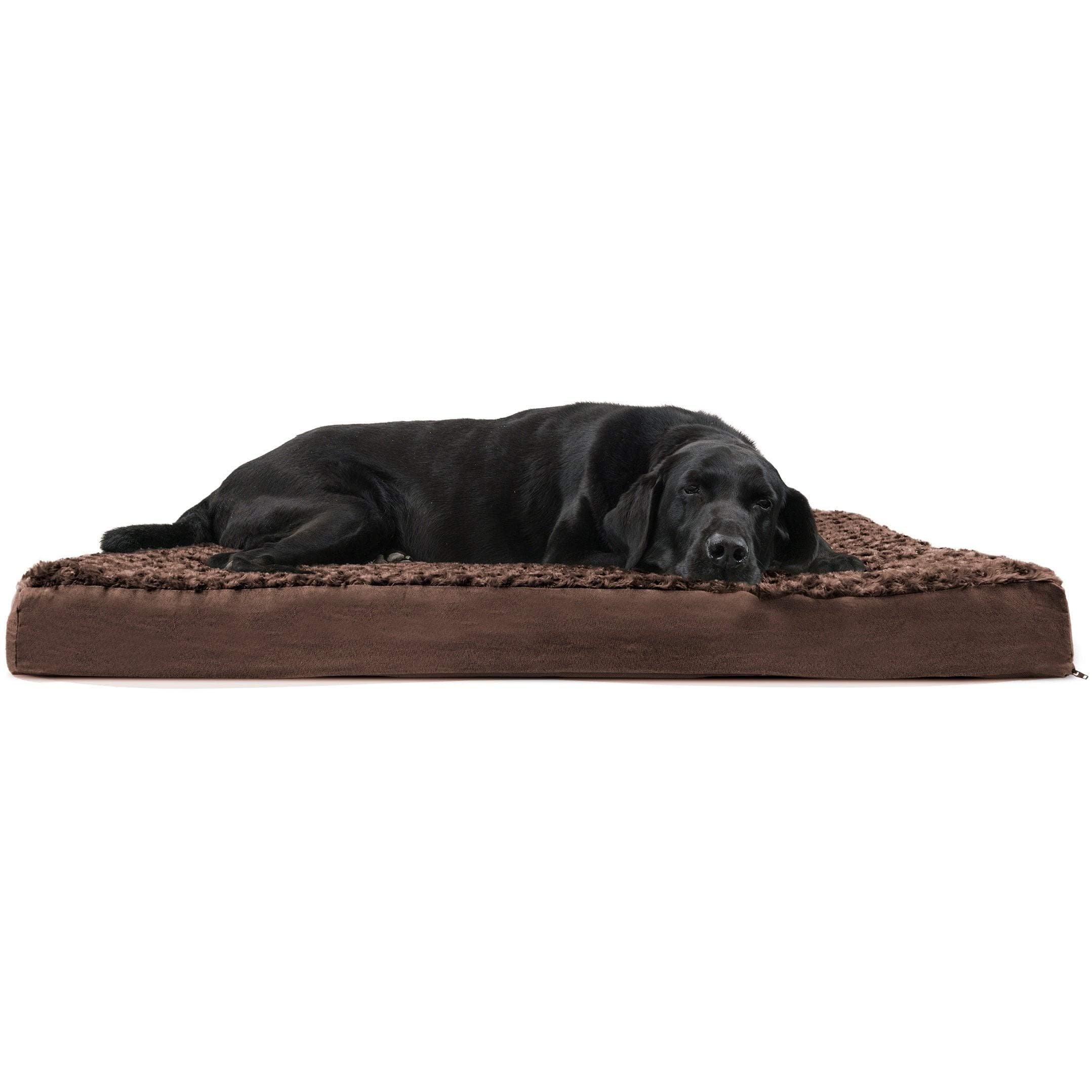 Furhaven Orthopedic Dog Bed for Large Dogs w/ Removable Washable Cover, For Dogs Up to 95 lbs - Ultra Plush Faux Fur & Suede Mattress - Chocolate, Jumbo/XL