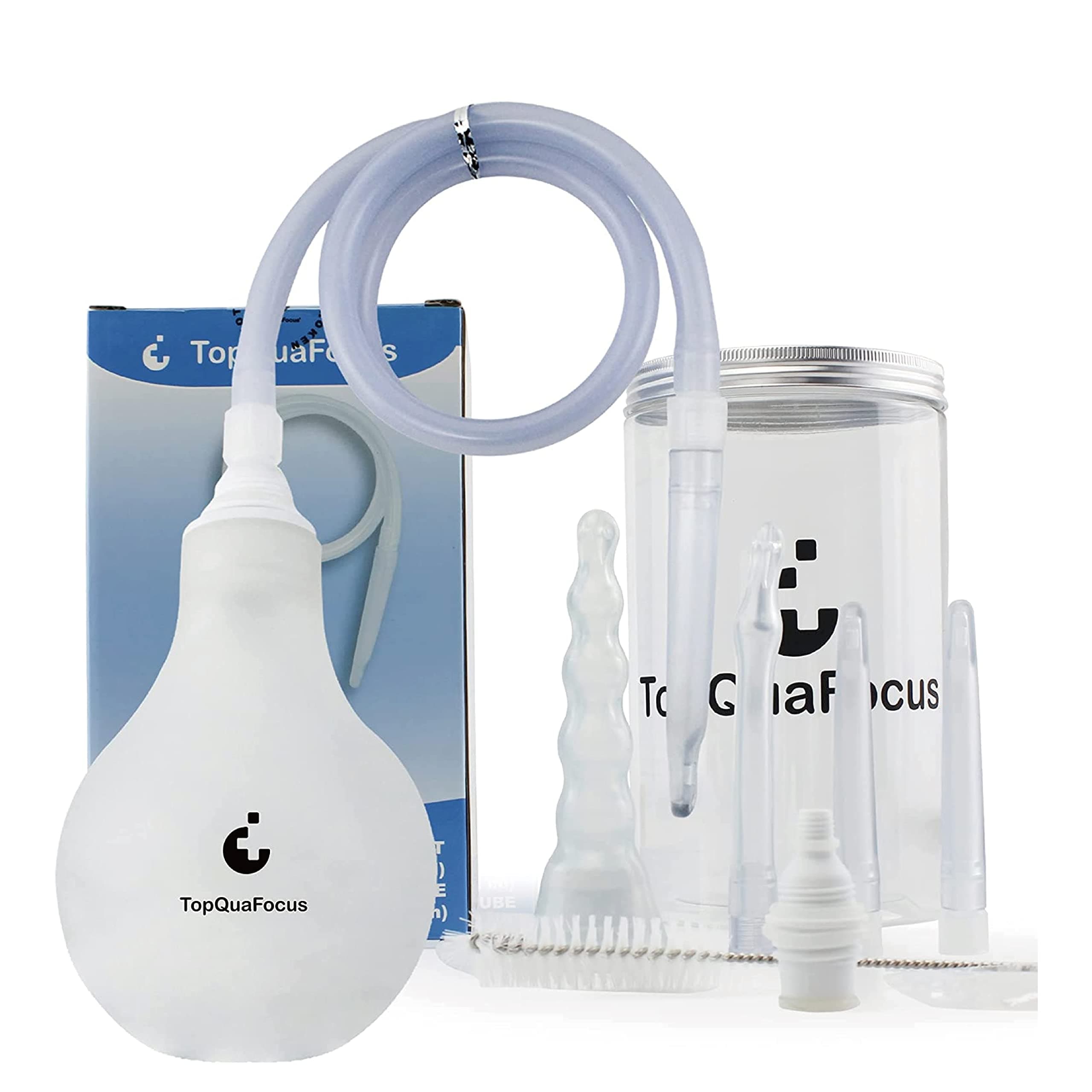 TopQuaFocus Enema Bulb Kits for Women and Men, Intimate Female Shower, Anal Douche Bulb with 5 Replaceable Nozzles & 28" Silicone Tube, BPA & Phthalates Free, Clear