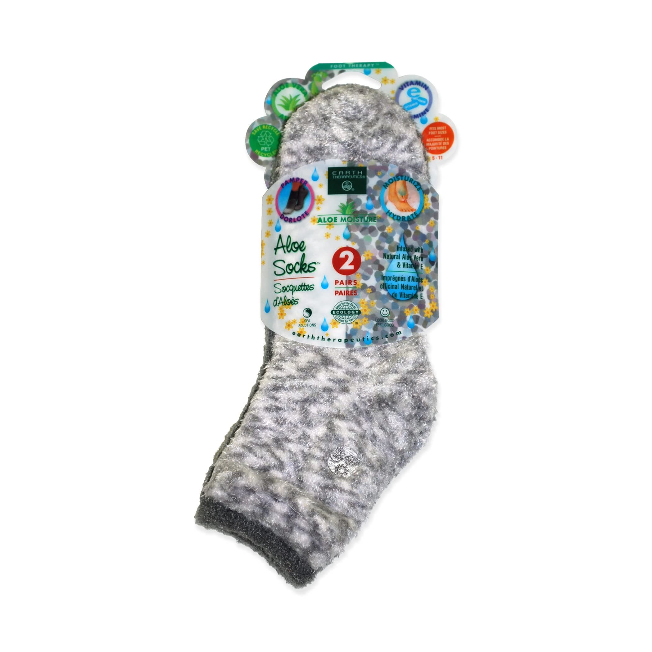 Aloe Socks – Infused w/Aloe Vera & Vitamin E – Helps Dry Feet, Cracked Heels, Calluses – Use with Lotion – Grey/Confetti (2 Pairs)