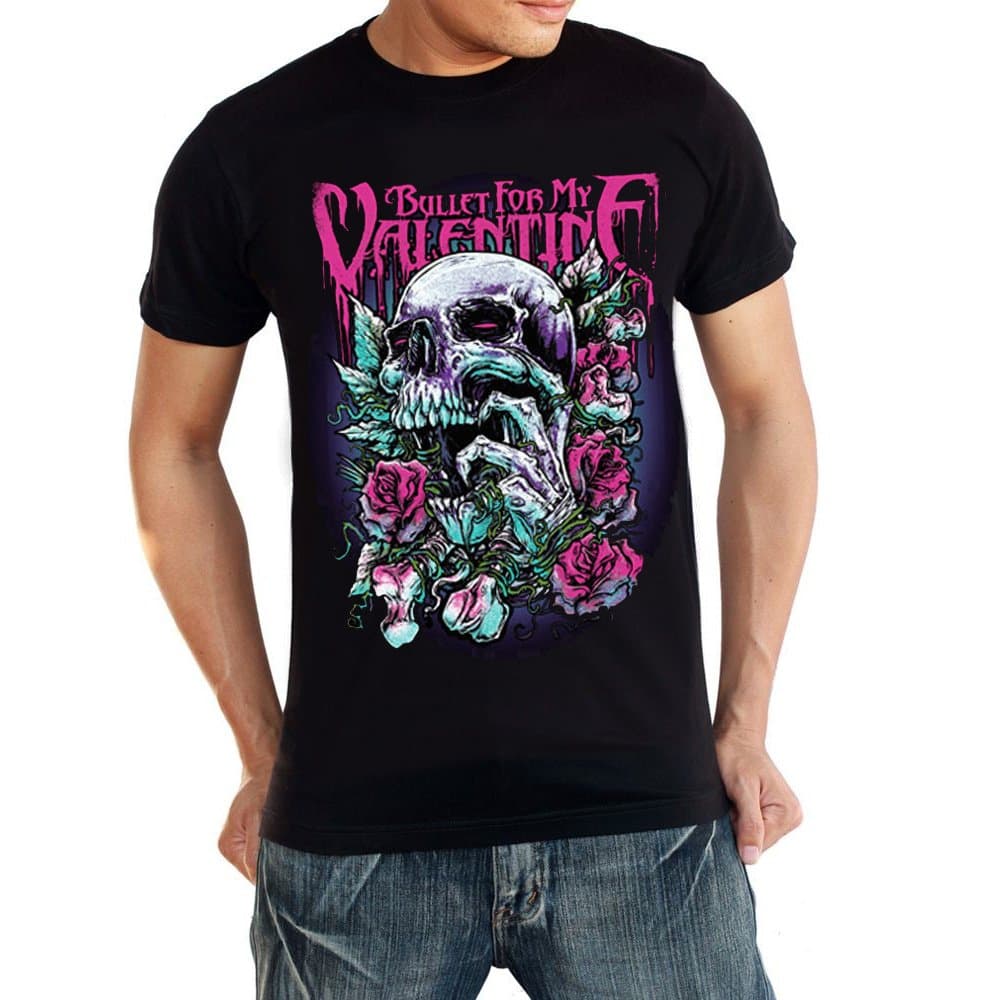 Bullet For My Valentine - Vintage Skull n Roses T-Shirt (Black, Medium)