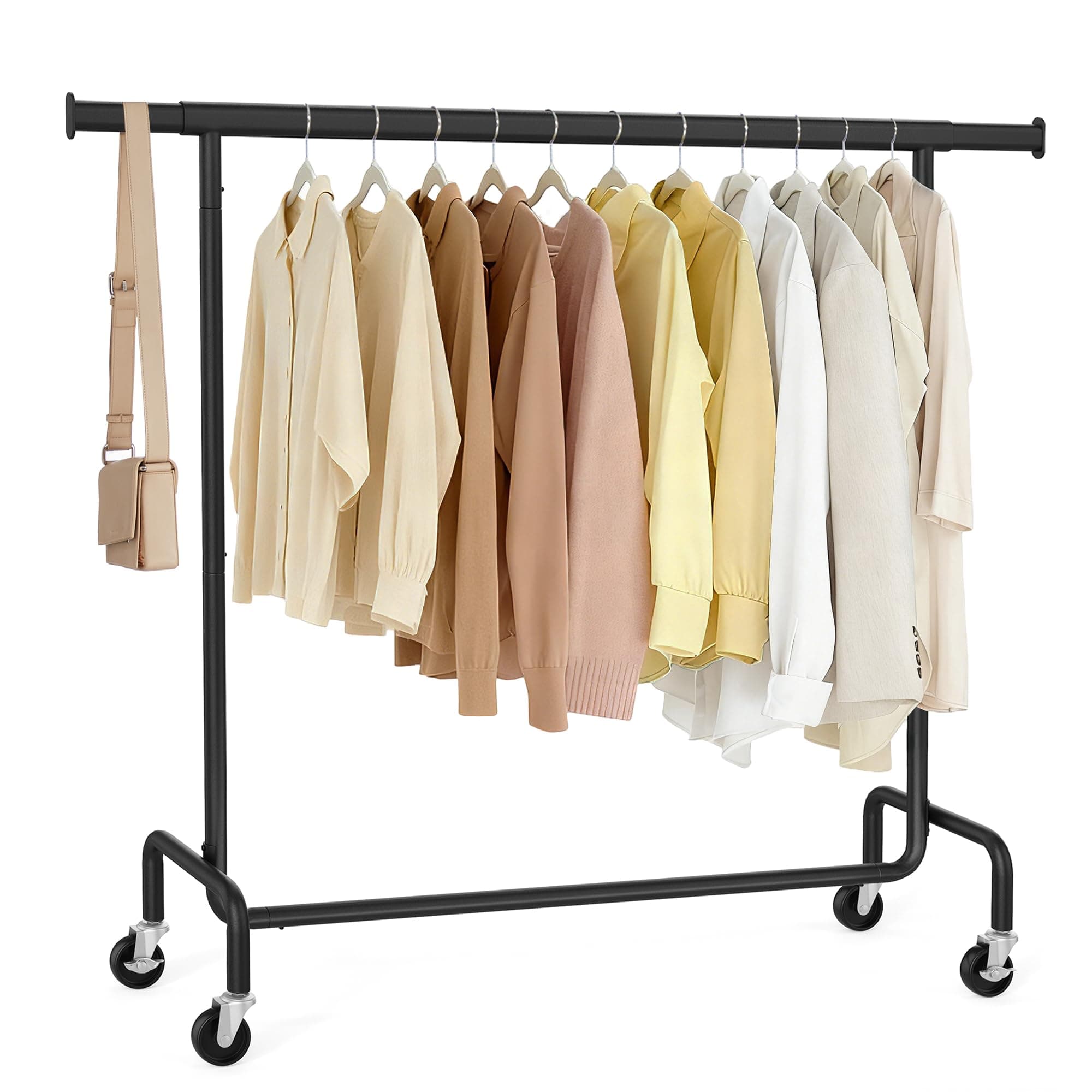 Clothes Rack with Wheels, Heavy-Duty Garment Rack with Extendable Hanging Rod, 286.6 lb Load Capacity, 17.7 x (43.3-59.1) x 64.1 Inches, Chrome-Plated, Matte Black UHSR011B01