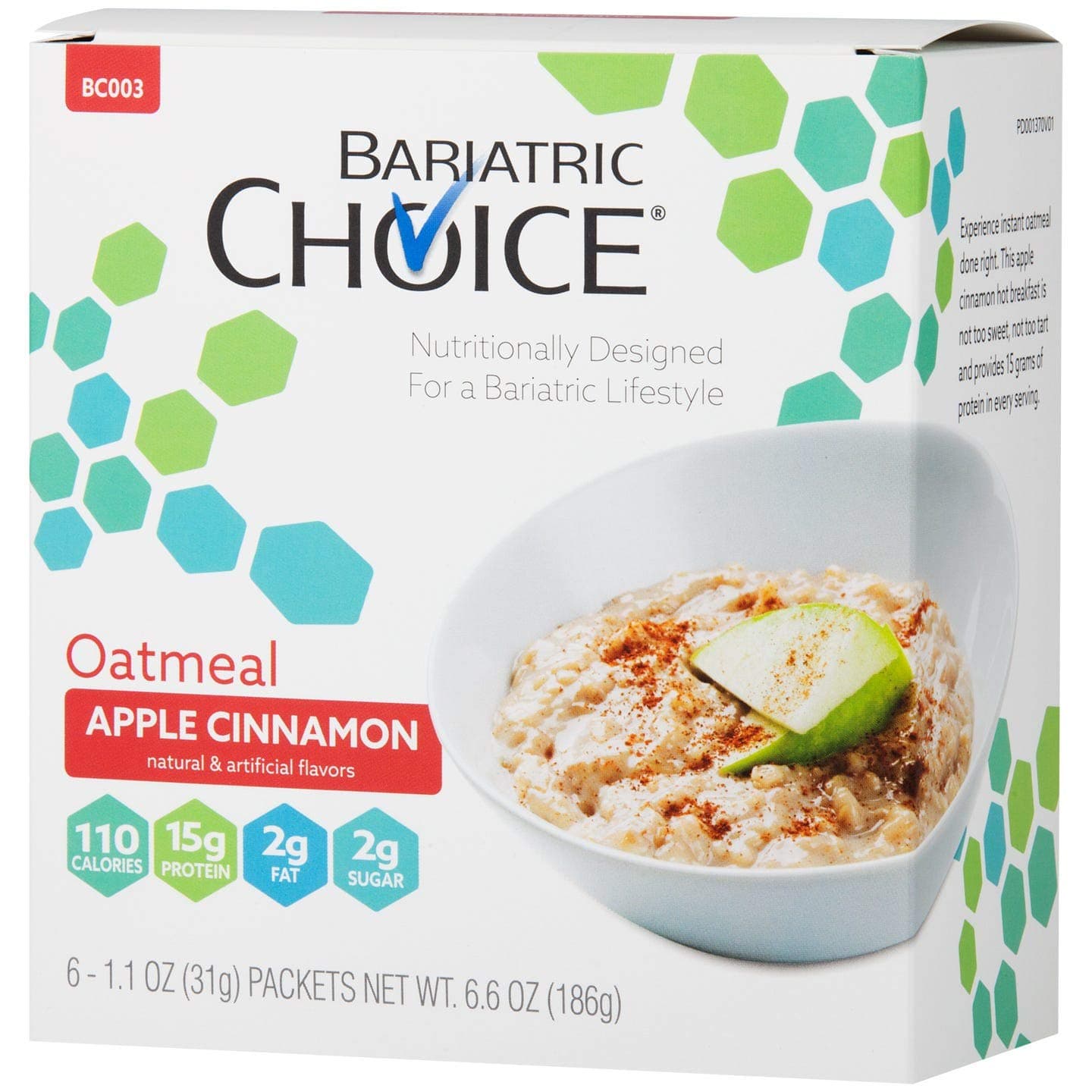 Bariatric Choice High Protein Oatmeal, Apple Cinnamon (6 Servings/Box) / Instant Hot Oatmeal / Low Fat, Low Sugar Cereal