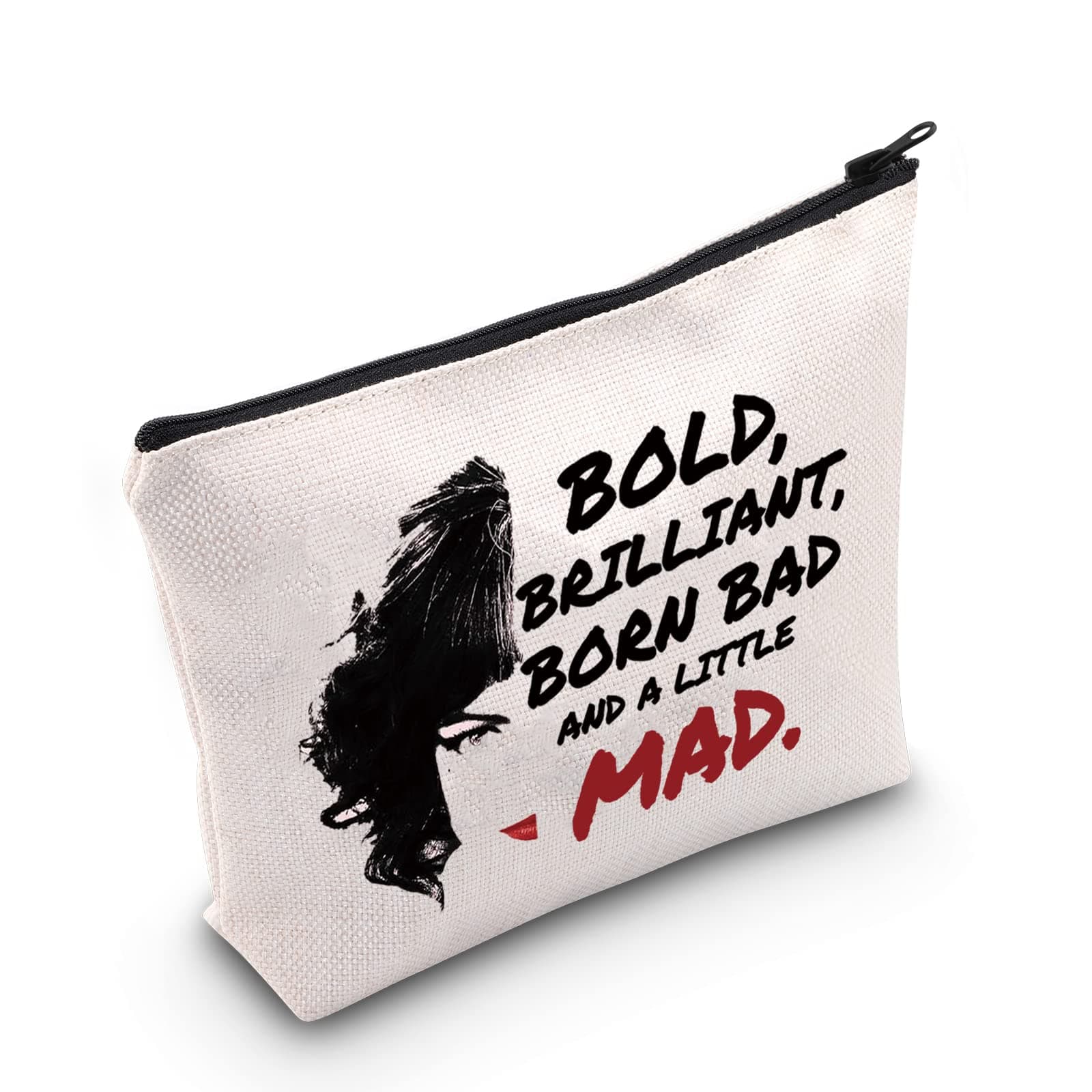 LEVLOVillain Deville Quote Cosmetic Bag Villain Movie Fans Gift Born Brilliant Bad And Alittle Mad Makeup Zipper Pouch Bag
