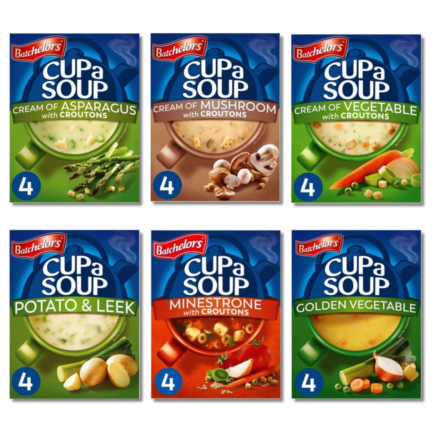 FEZ KEKE VEGETARIAN BATCHELORS CUP A SOUP - 6 PACKS - ASPARAGUS, MUSHROOM, CREAM OF VEGETABLE, POTATO & LEEK, MINESTRONE, GOLDEN VEGETABLE