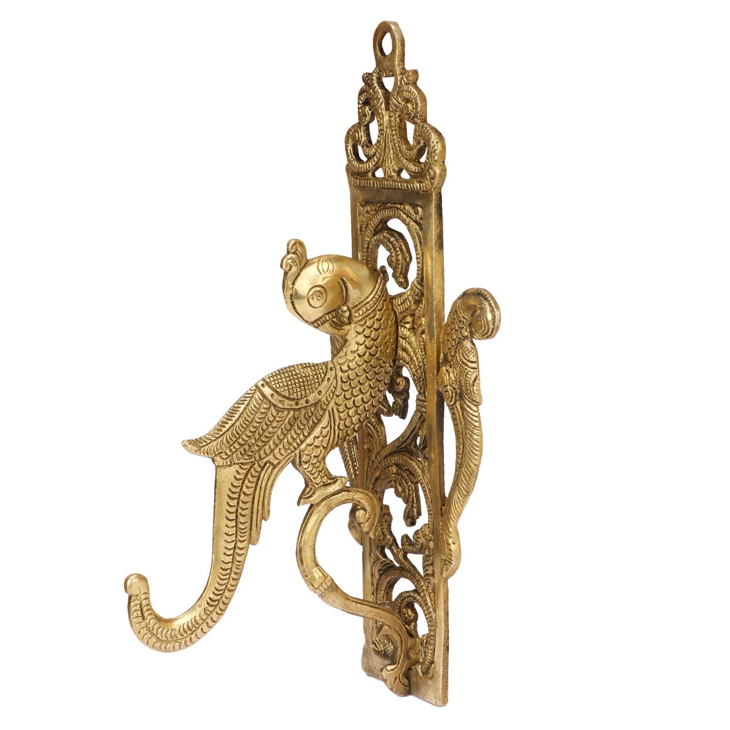 Kartique Designer Brass Parrot Bracket Hook for Hanging Diya | Bell | Wall Hanging | Cloth Hanger Traditonal Parrot Design Diya Holder | Home Decor 10"