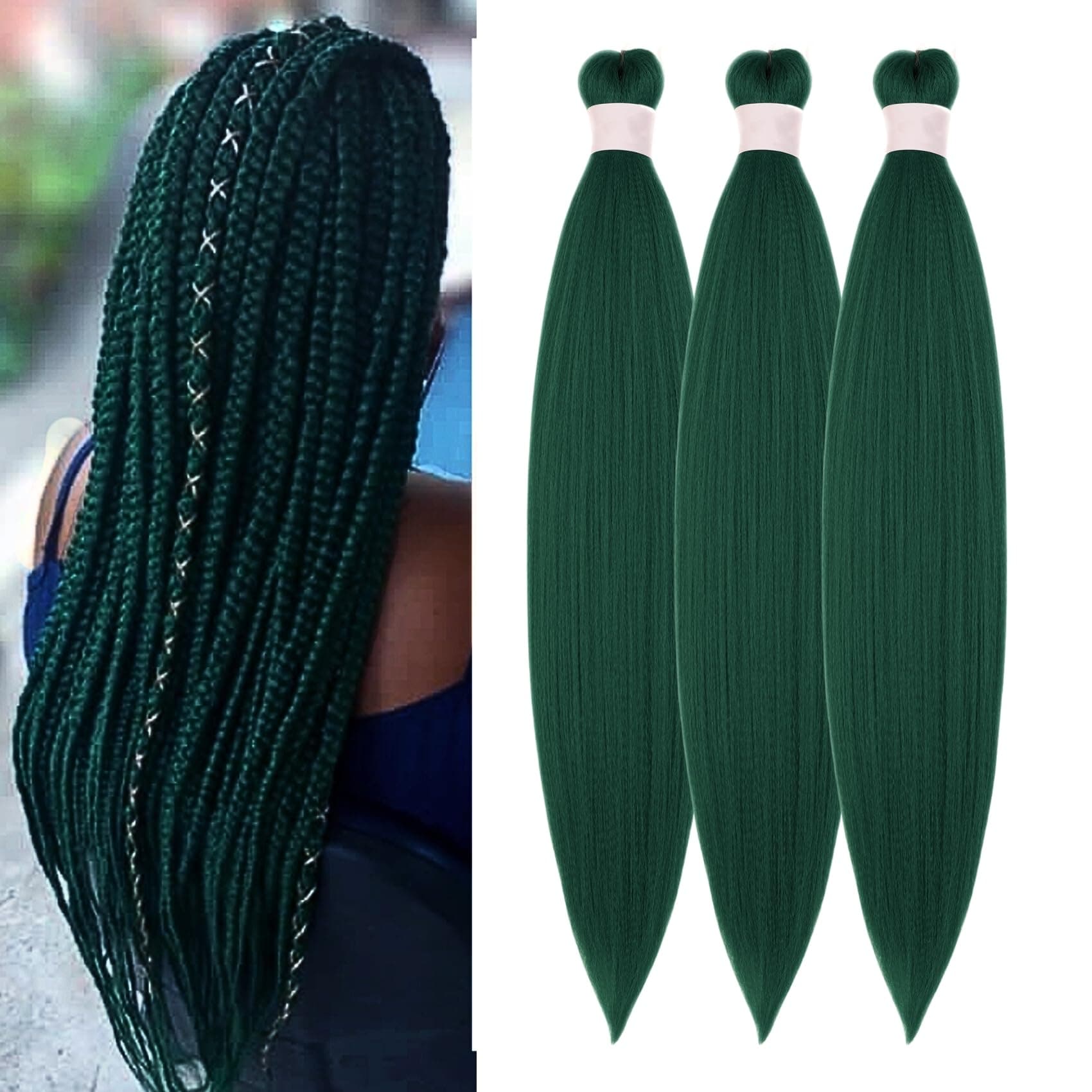 Emerald Green Braiding Hair Pre Stretched Box Braids Hair Extension 26 Inch Colored Fake Hair for Braiding