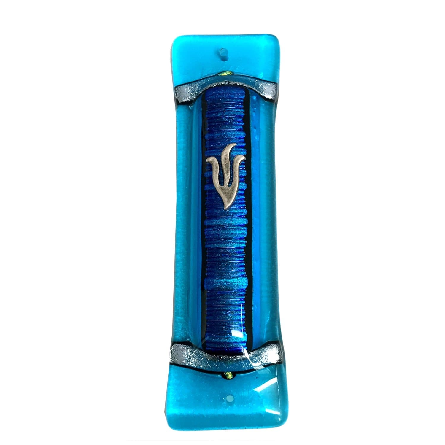 Tamara Baskin Art Glass Acordian Blue Mezuzah - Gift Box and Non-Kosher Scroll Included - HAND MADE IN THE USA