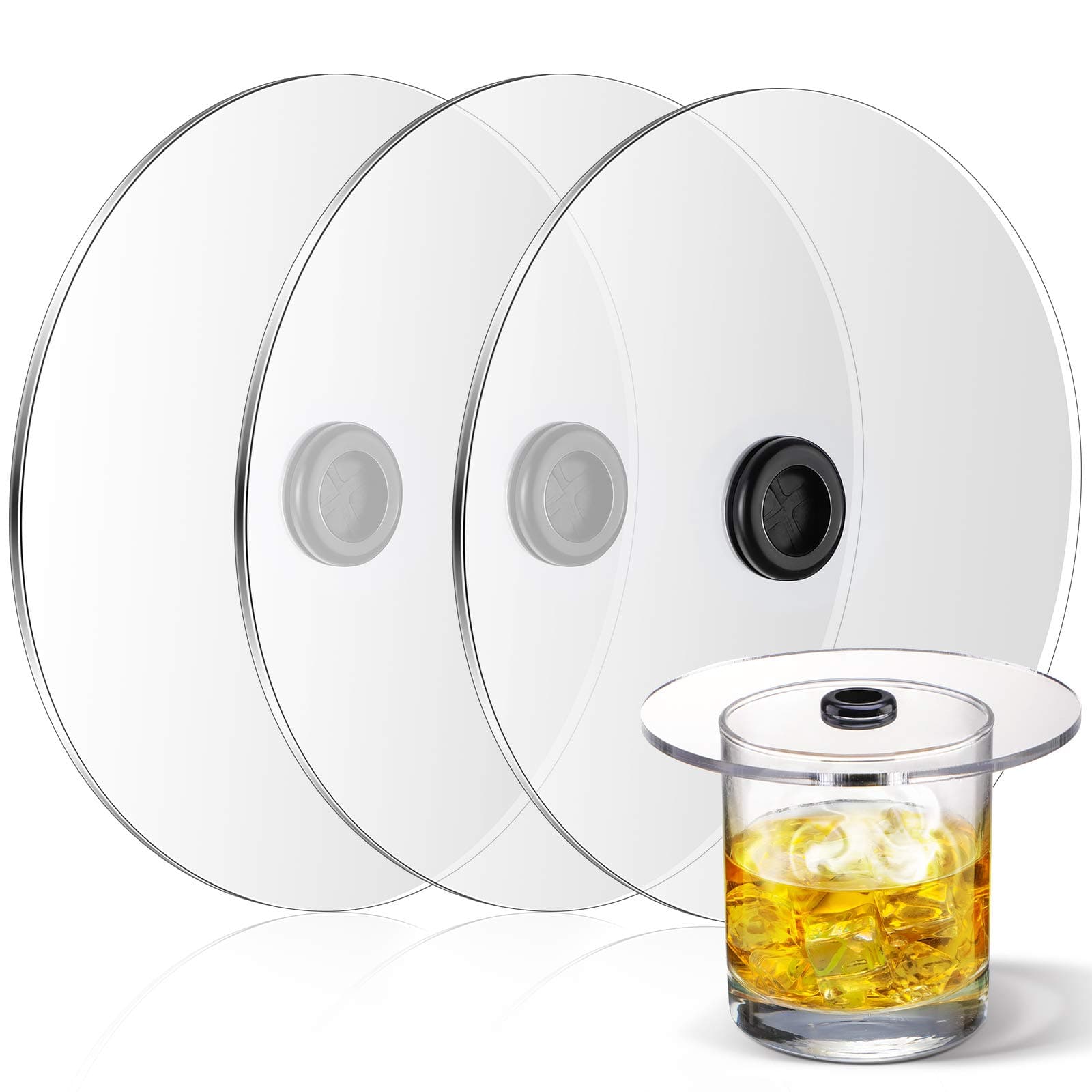3 Pieces Smoking Gun Cup Covers Infuser Lids Cocktail Drinks Covers Smoking Gun Accessories for Wine Cups Goblet Glasses Tumblers Mugs Bowls Diameter Below 4. 7"