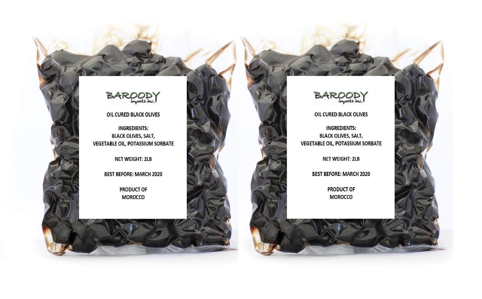 Moroccan Black Olives in Oil Cured In Air Vacuumed Packs - Pack of 2 - زيتون أسود مغربي - عطون أسود