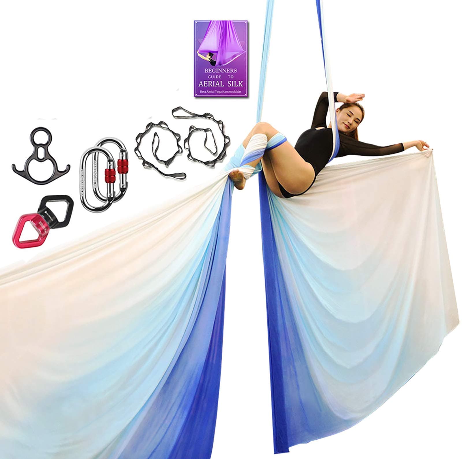 Deluxe Aerial Silks Equipment Set - 11 Yards Aerial Yoga Hammock Swing for Acrobatic, Circus Arts, Dance (L:10m W:2.8m)
