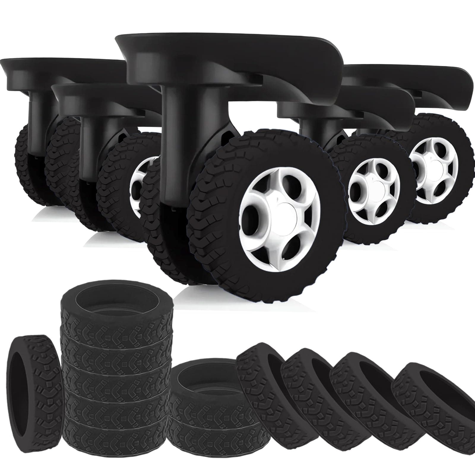 COKSDUPID12PCS Ungraded Luggage Wheel Covers, Silicone Luggage Wheels Protector Covers, Anti-Wear & Noise-Absorbing Silicone Covers for Suitcases Luggage Wheels (Black)