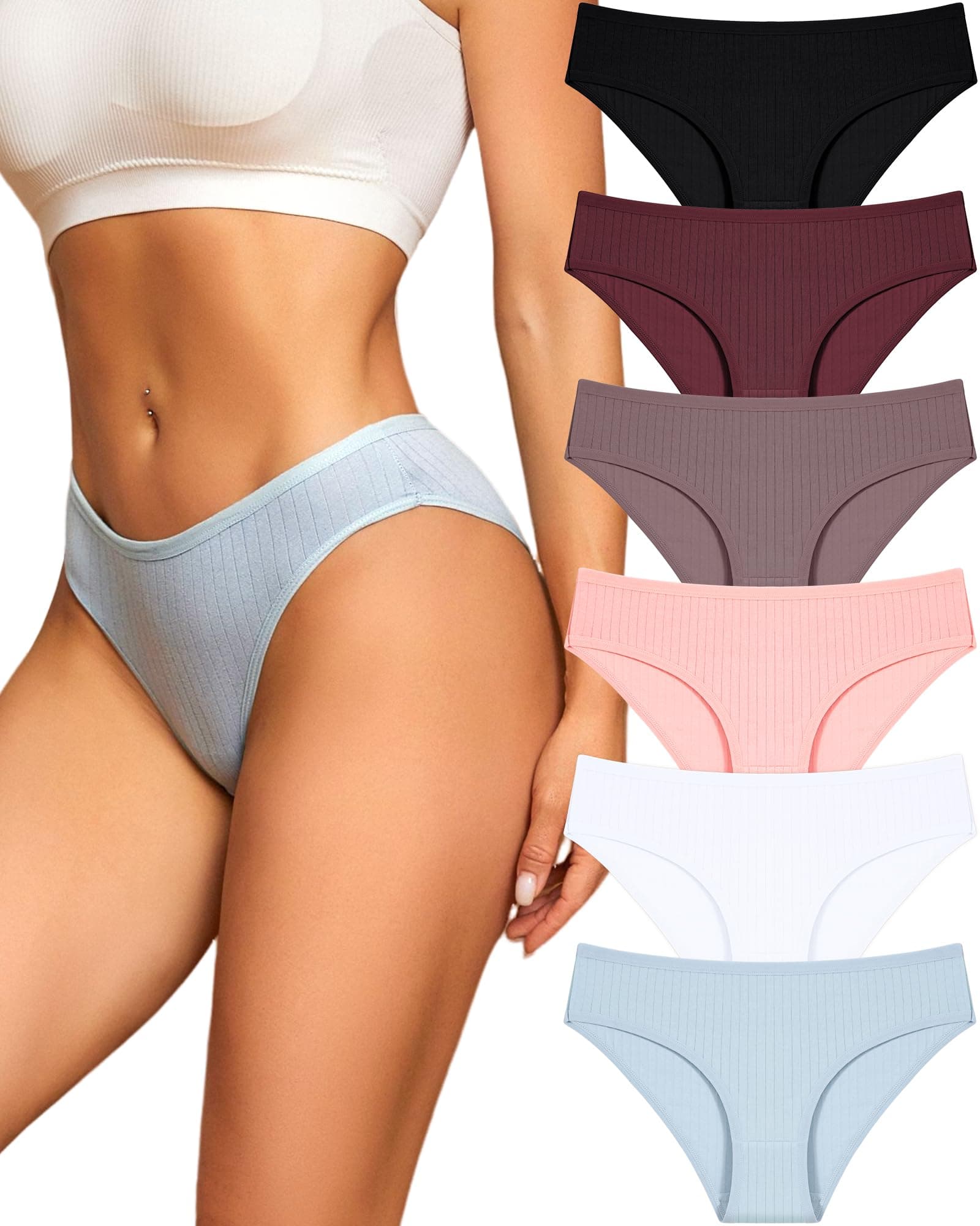 Cotton Underwear for Women Sexy Low Rise Ribbed Hipster Breathable Soft Womens Bikini Girls Panties Cheeky S-3XL