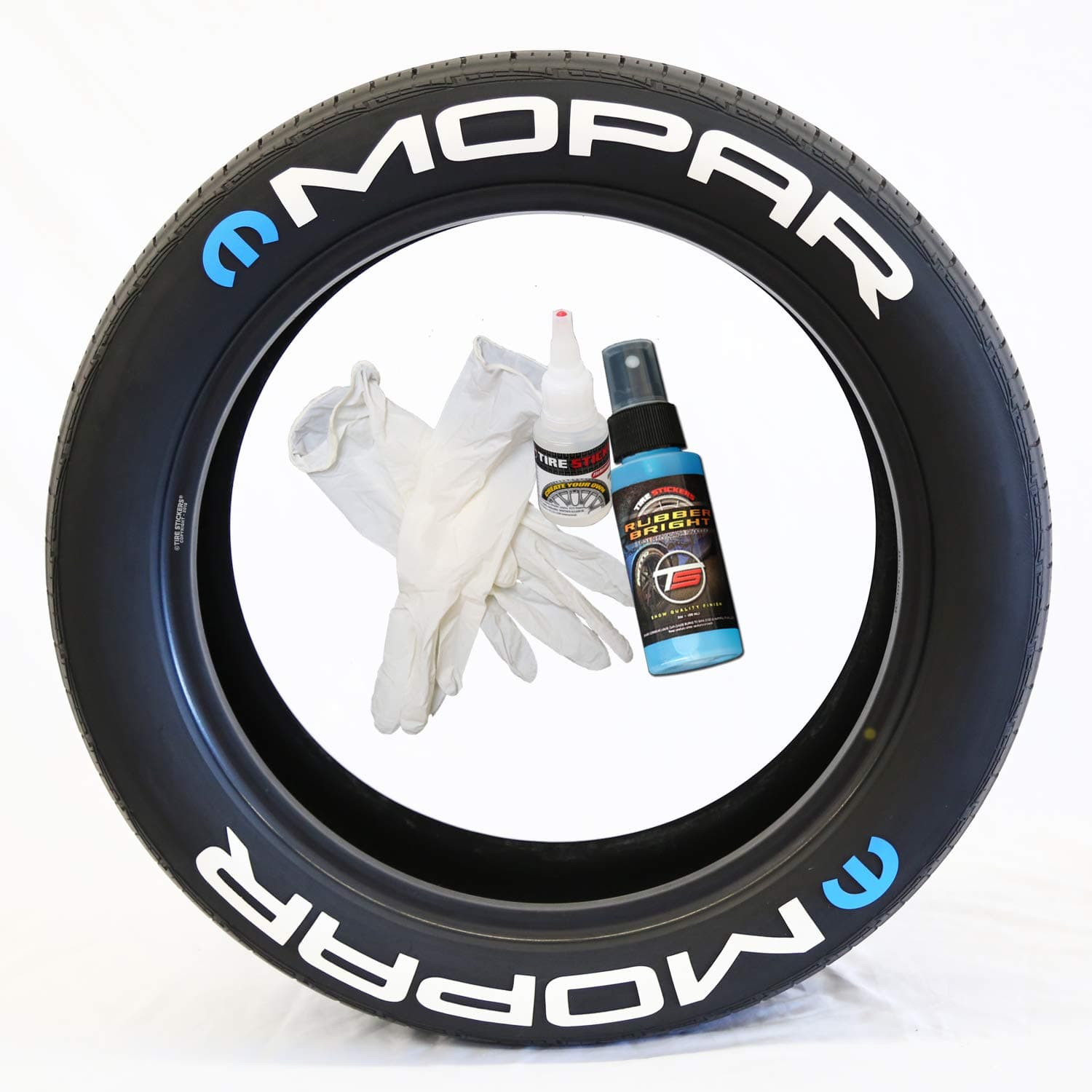 Tire Stickers Mopar With M Logo - Permanent DIY Glue On Tyre Letters USA Made With Glue & 2oz Touch-Up Cleaner / 17-18 Inch Wheels / 1.25 Inches/White / 8 Pack