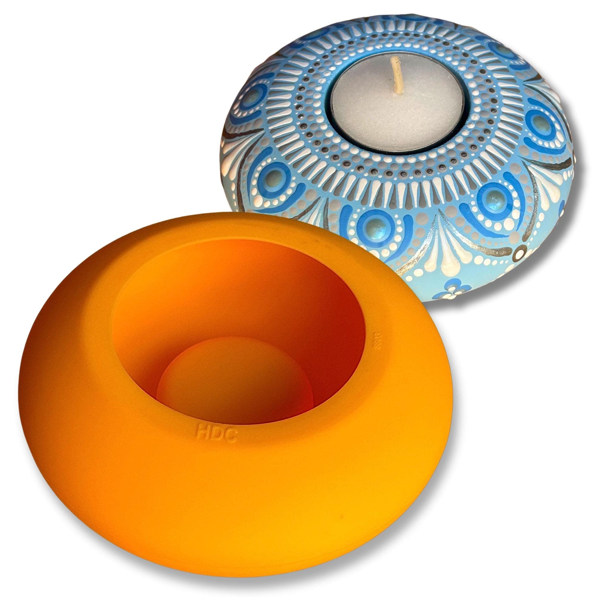 Tea Light Candle Holder Silicone Mold - by Happy Dotting Company - Round Shape - Tealight Candle Molds for Cement Casting - DIY & Creative Projects - Dotting and Mandala Art