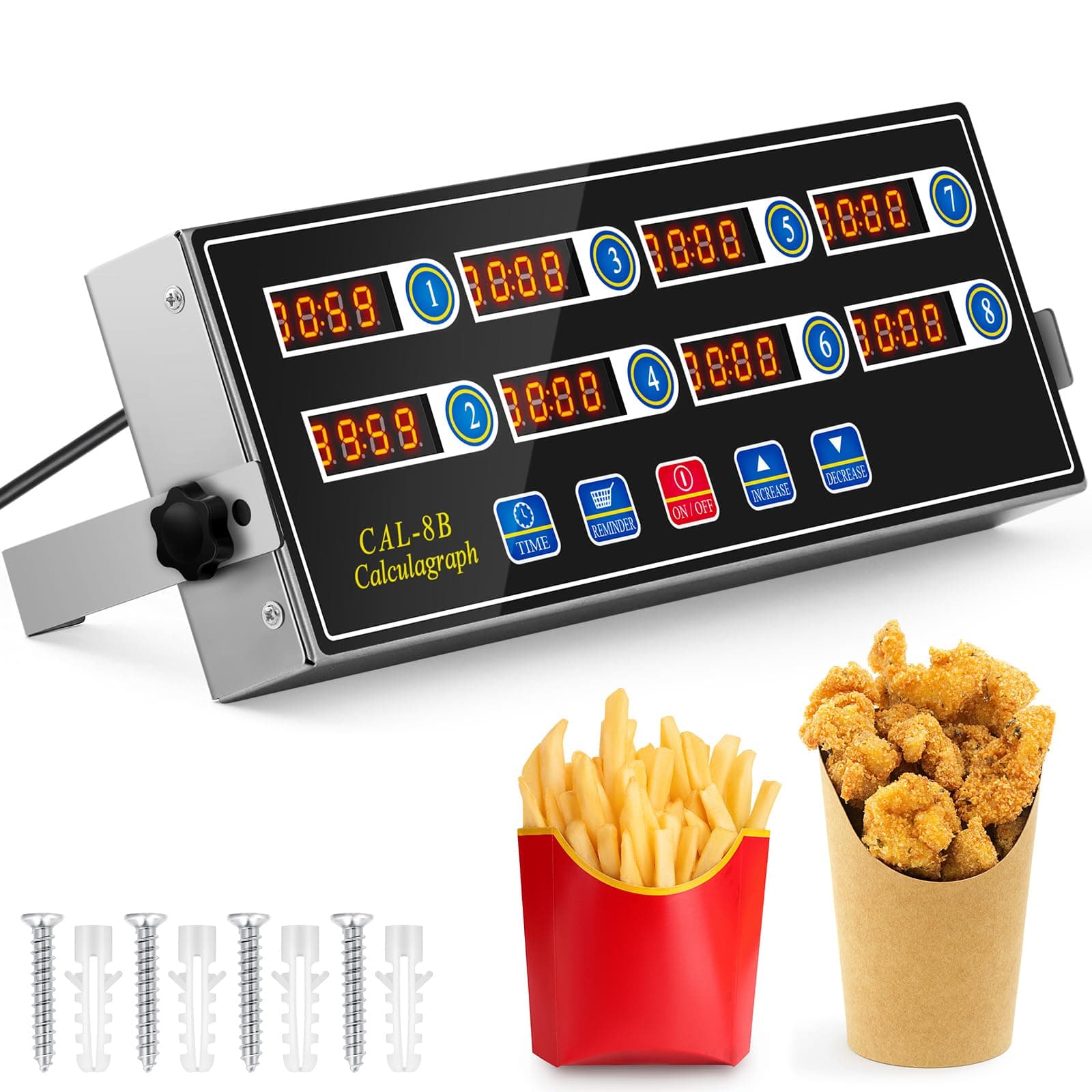 Relaxweex 1 Pack Commercial 8 Channel Digital Kitchen Timer, Multi-Countdown Timer with Loud Alarm & Large LCD Display, Wall Mount or Countertop for Restaurant, Fry Station, Baking & Lab Use